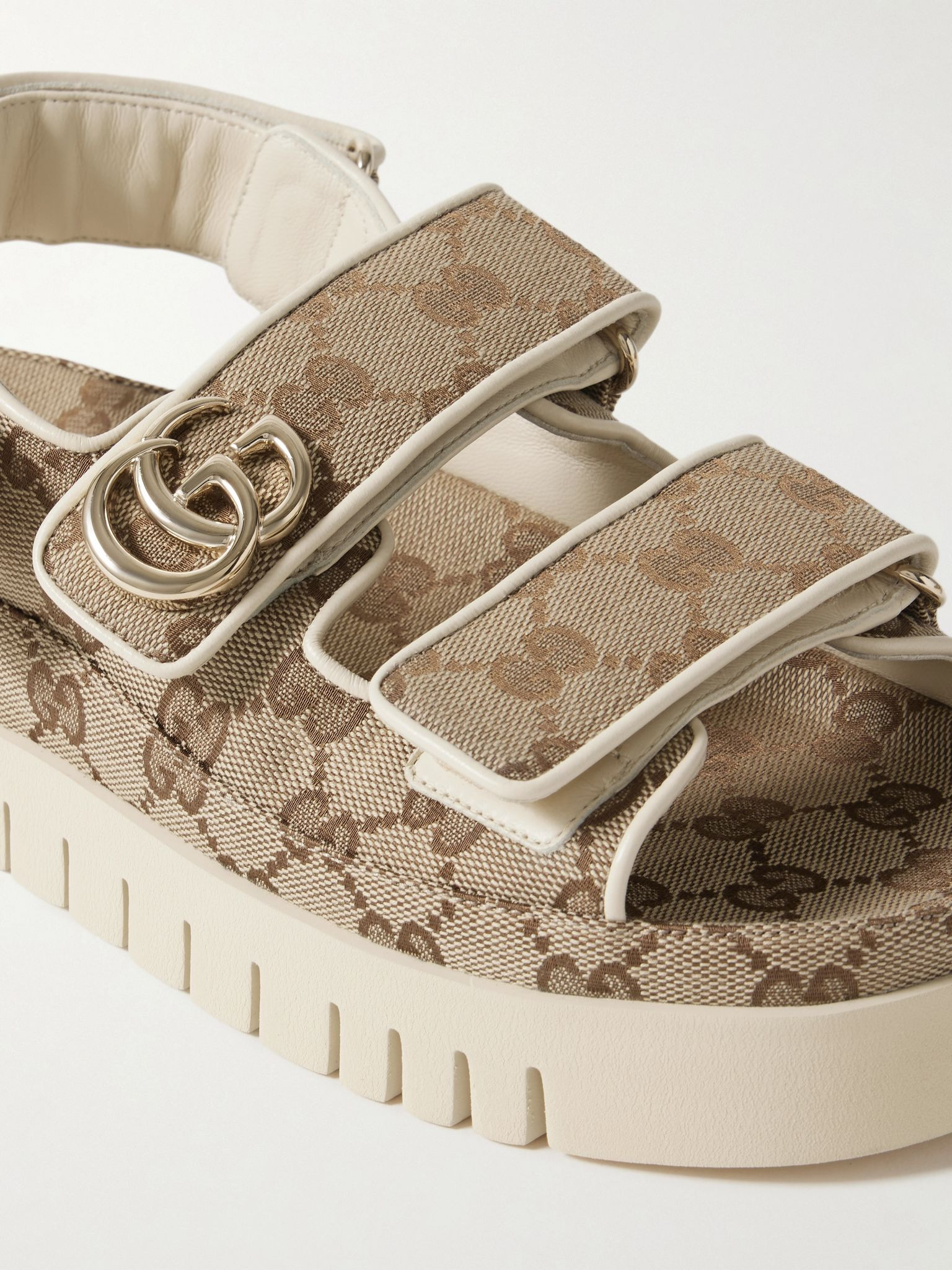 New Marmont leather-trimmed embellished canvas-jacquard platform sandals Beige - 4