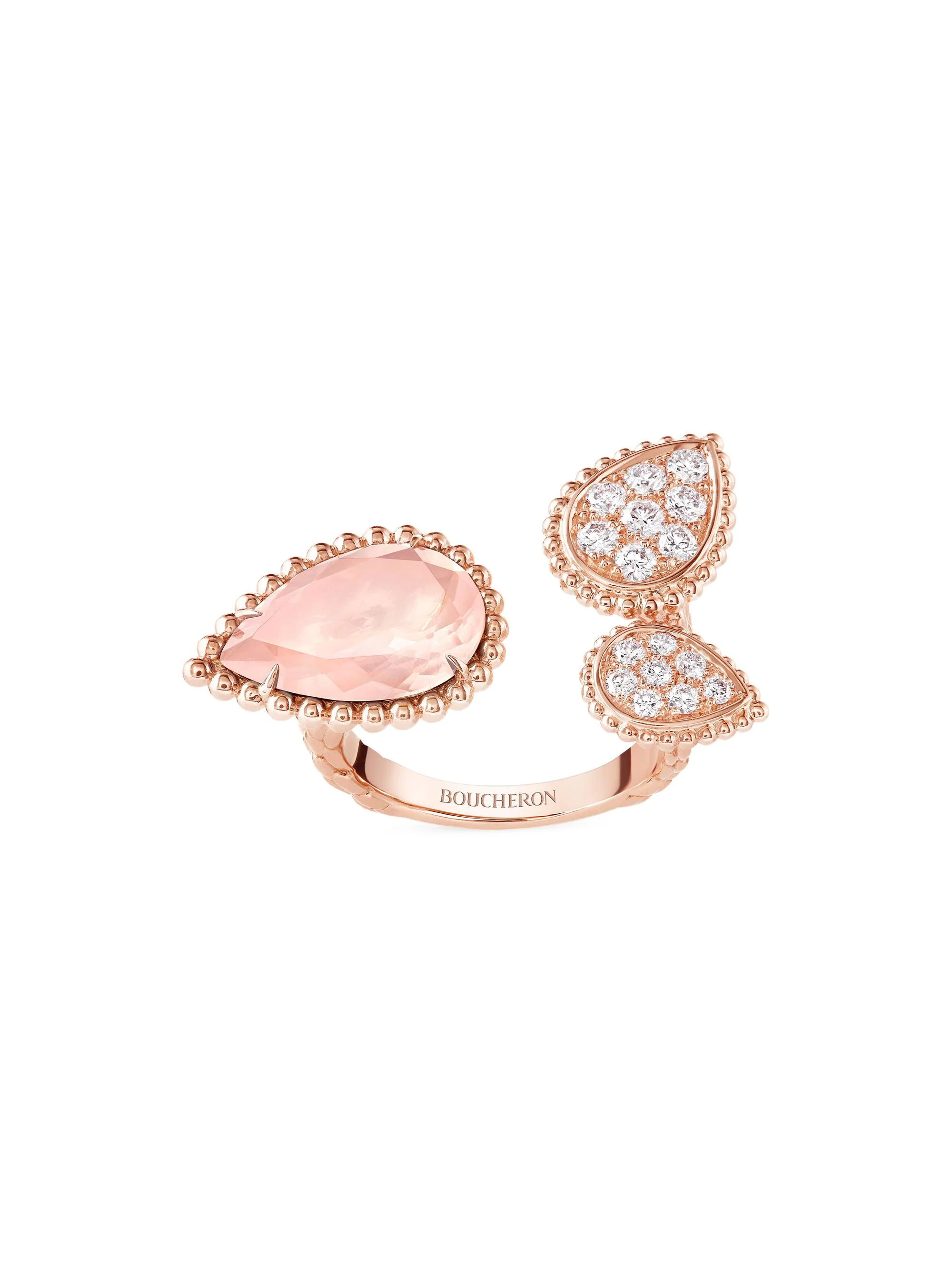 Women's Serpent Bohème 18K Rose Gold, Pink Quartz & 0.49 TCW Diamond Cuff Ring - Rose Gold - 1