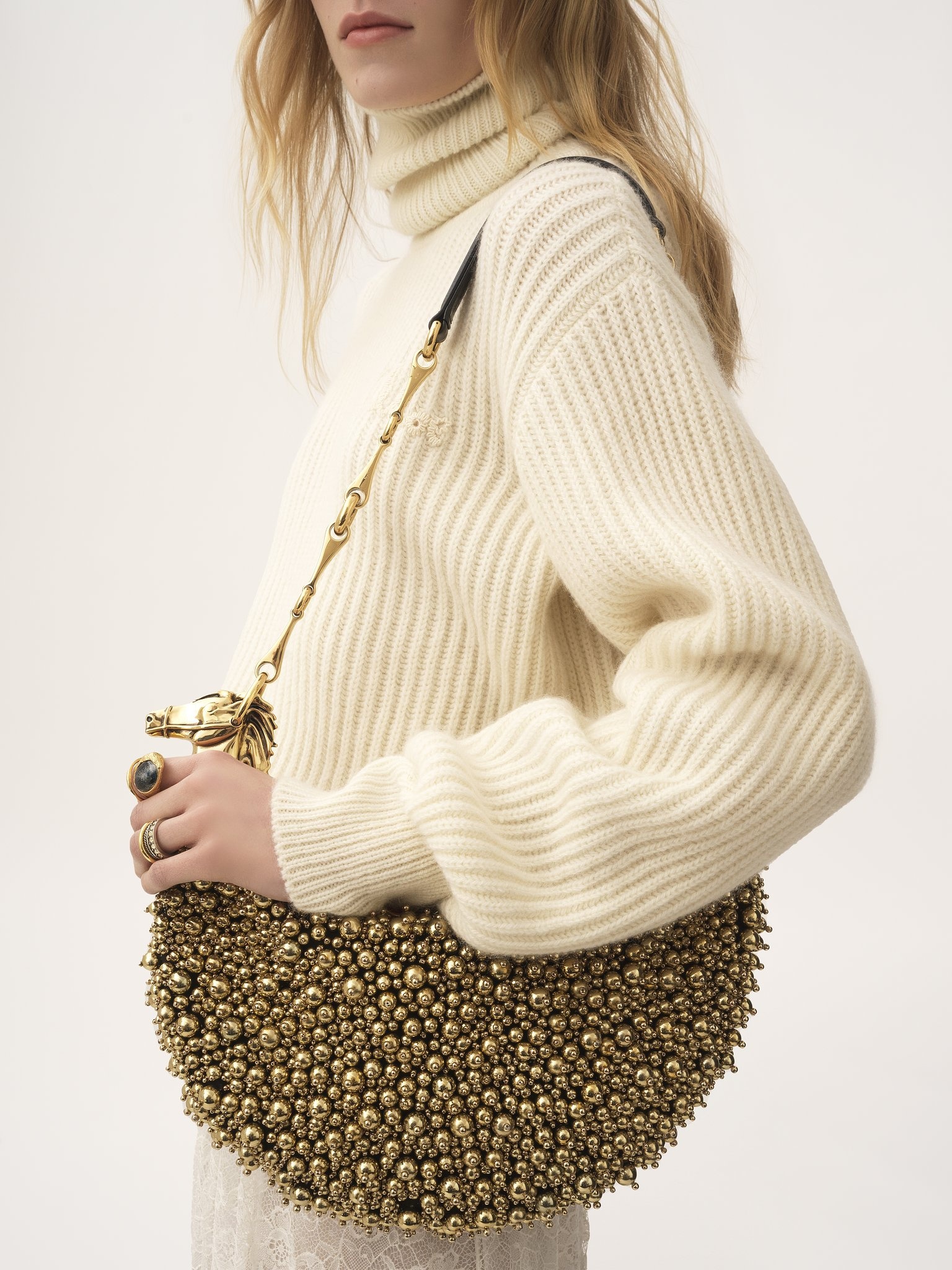 CHAIN HORSE SHOULDER BAG IN BEADED SUEDE LEATHER - 2