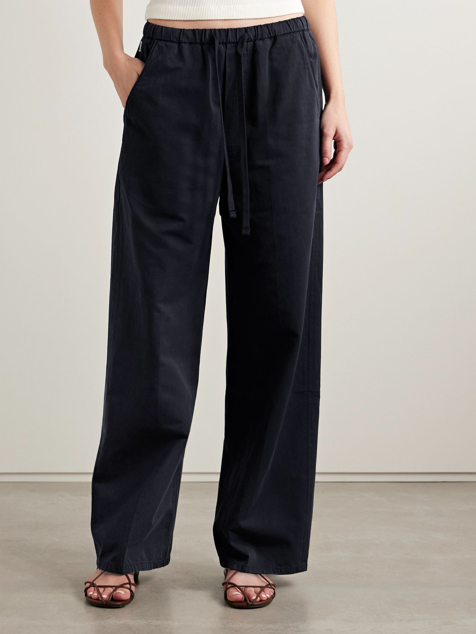 Aurora cotton and linen-blend wide-leg pants Navy - 3