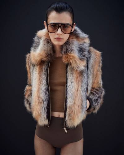 SAINT LAURENT cropped coat in animal-free fur outlook