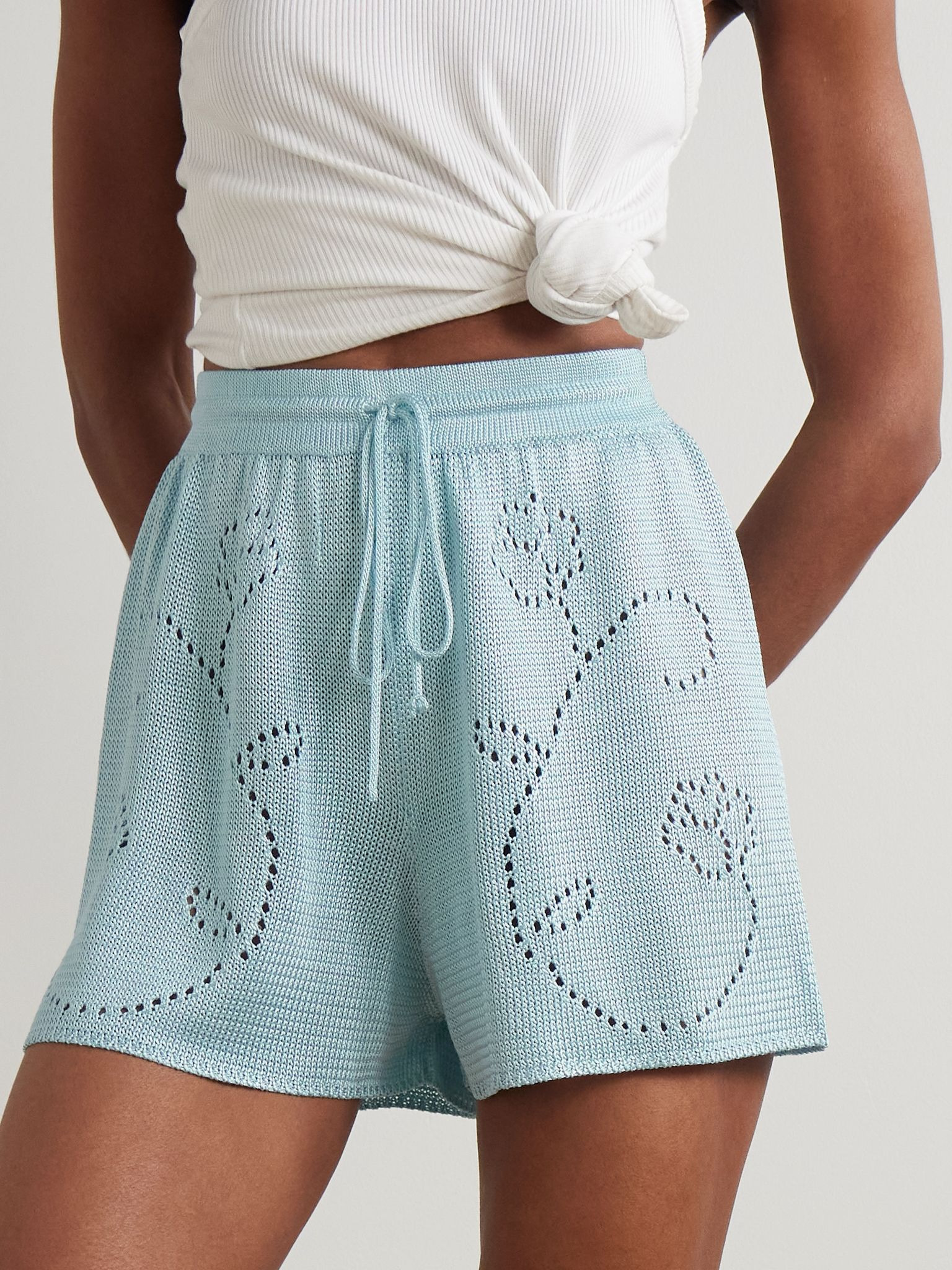 Pointelle-knit shorts Light blue - 3