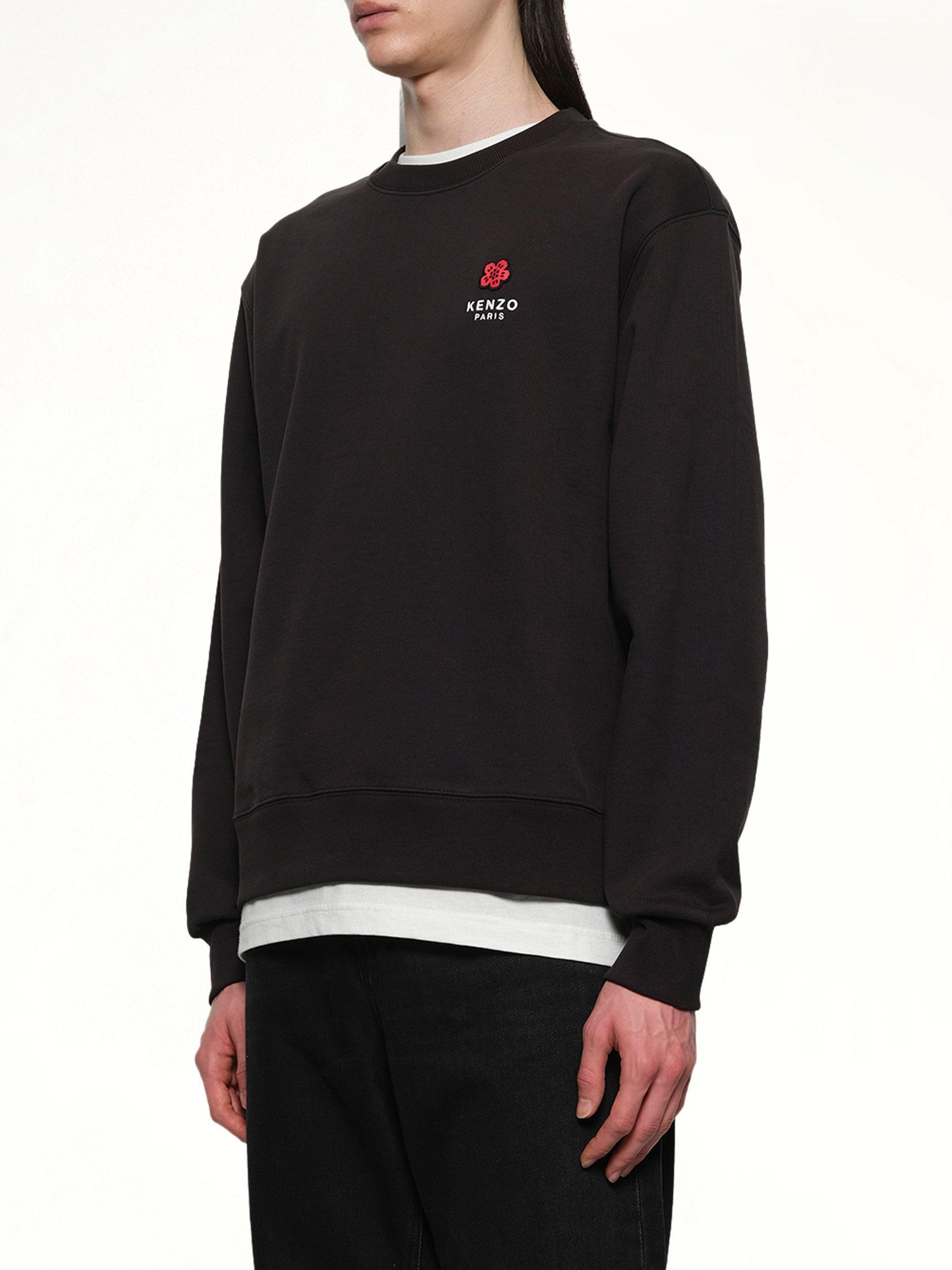 Gots Boke Flower Embroidered Classic Sweatshirt in Black - 3