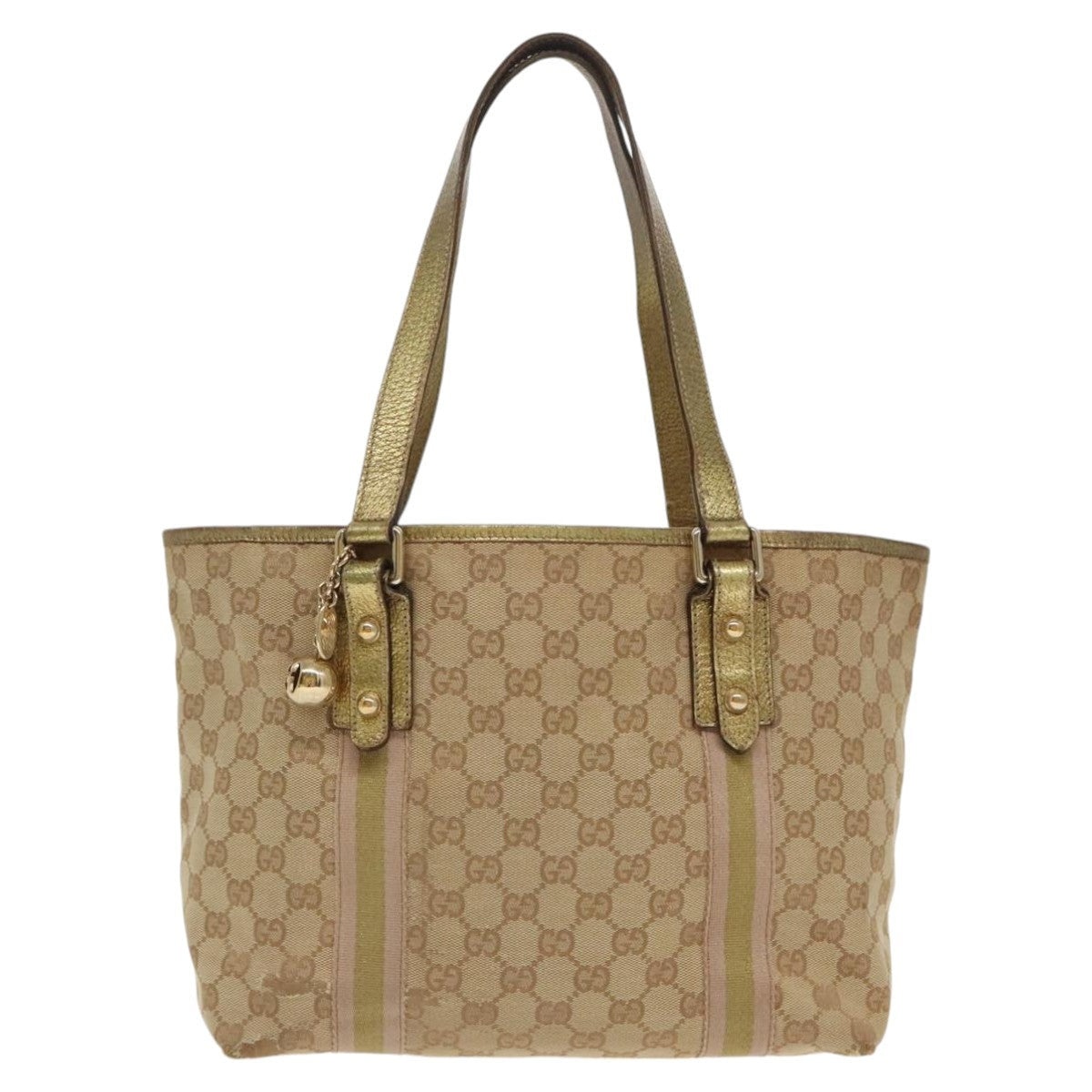 GUCCI GG Canvas Sherry Line Tote Bag Beige Gold Pink - 13