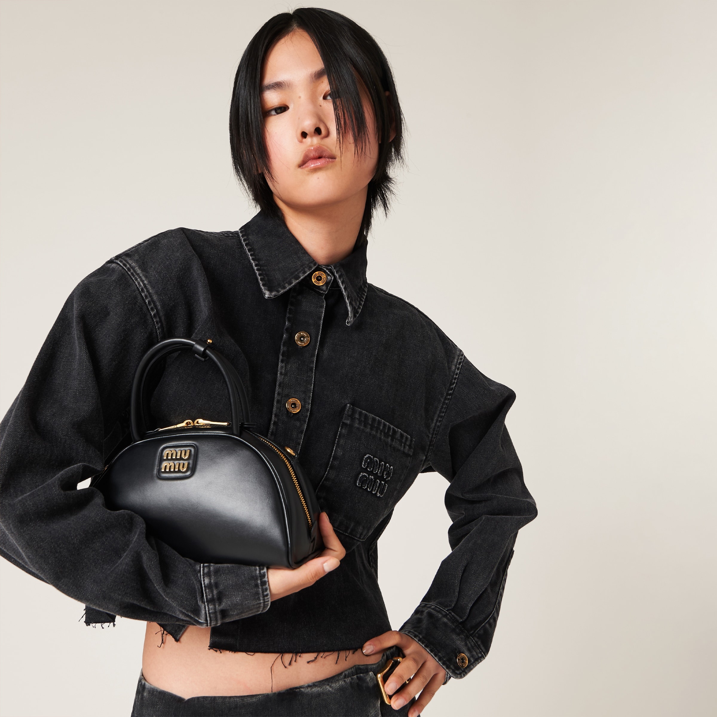 Black denim blouson jacket - 4