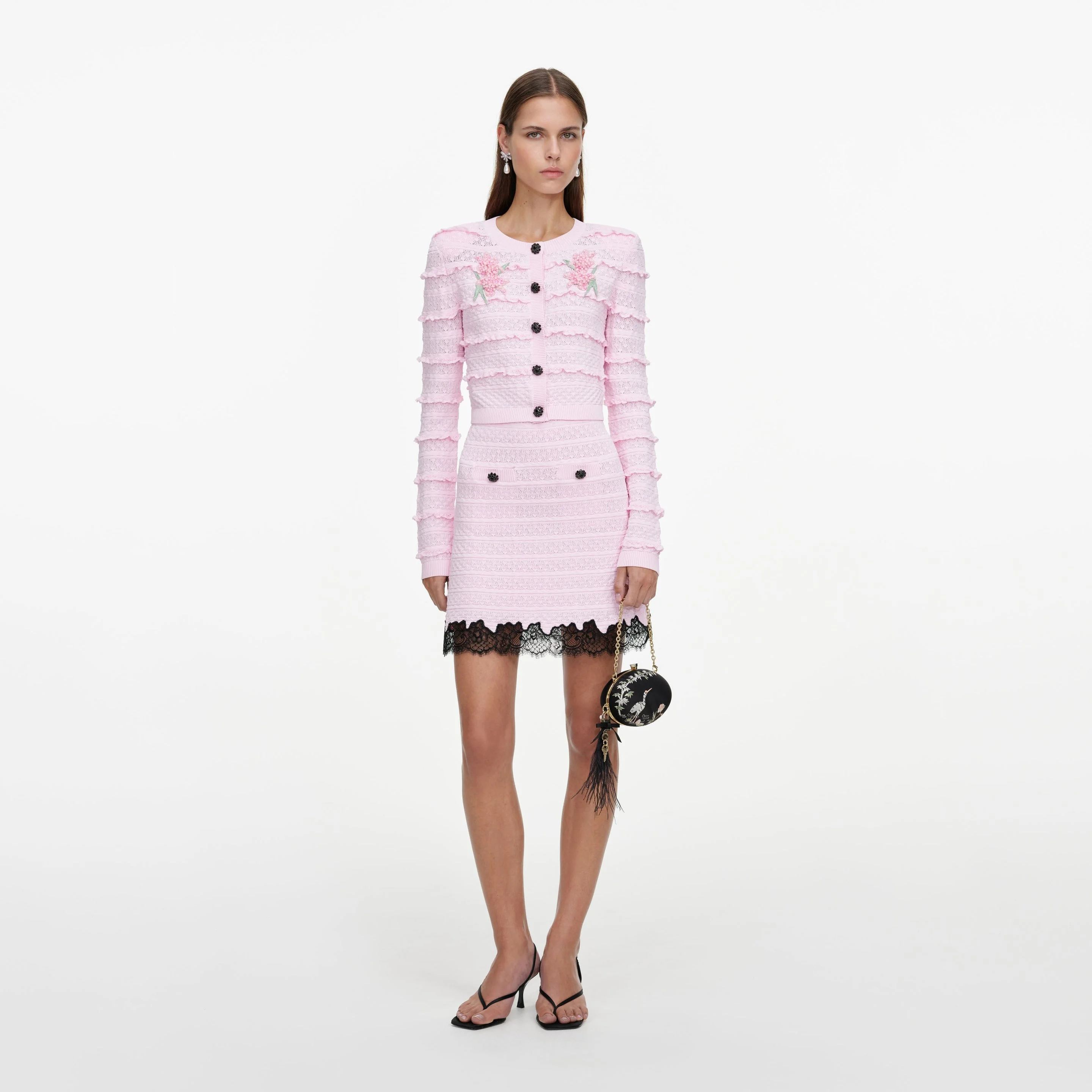 Pink Pointelle Knit Skirt - 1