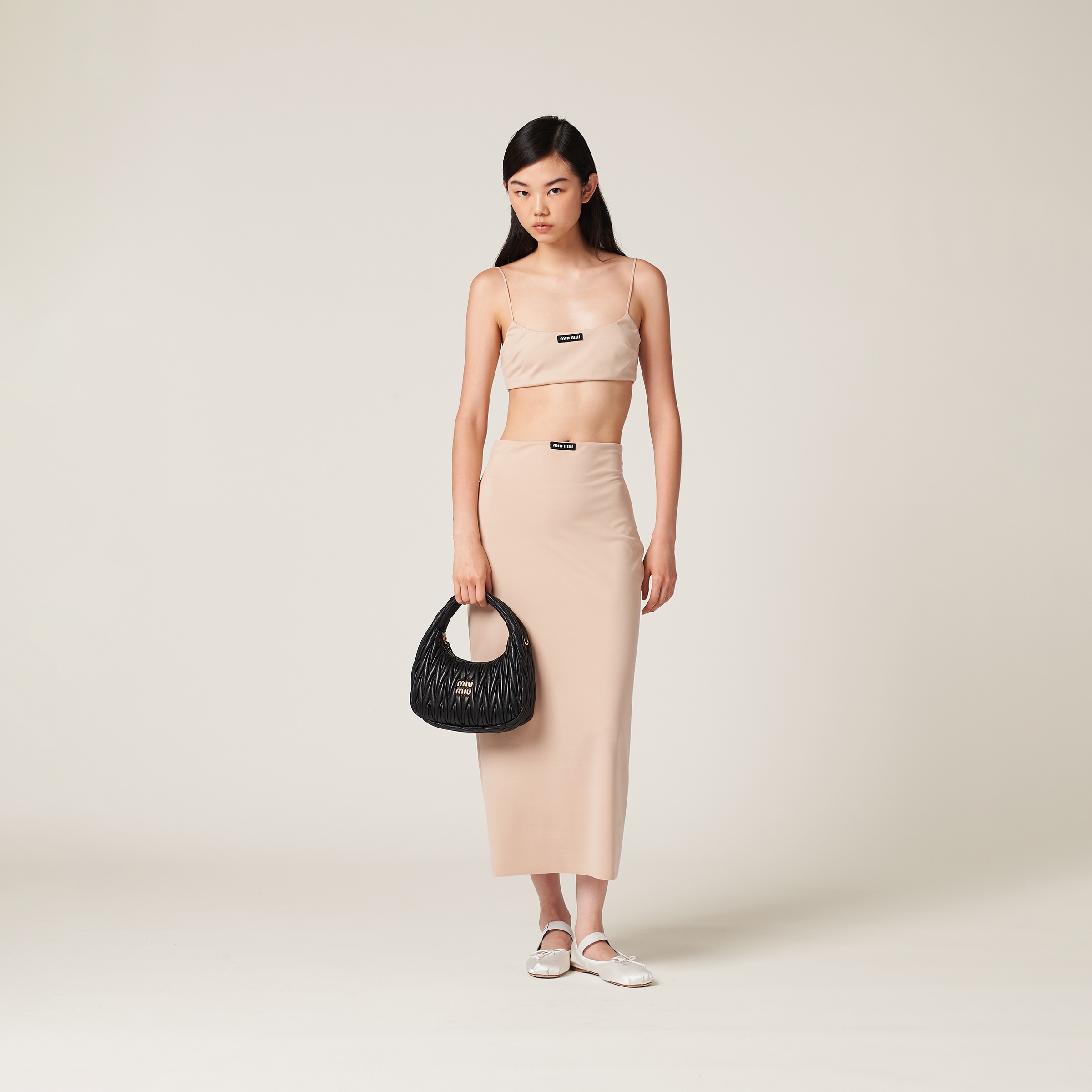 正規品★MiuMiu★ MJT703 ストレッチジャージー トップ ホワイト Petit Bateau X Miu Miu ストレッチジャージー トップ