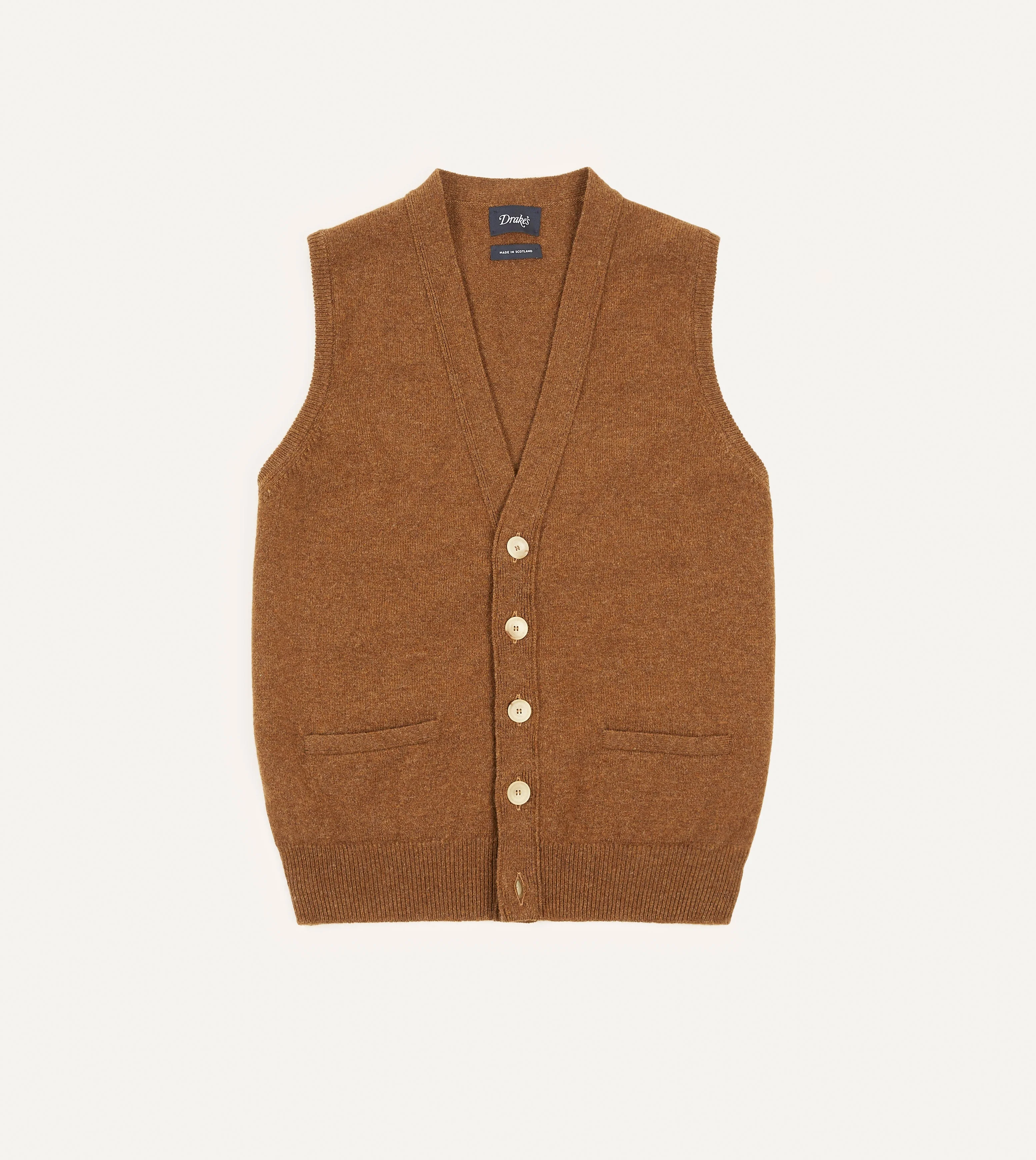 Light Brown Lambswool Sleeveless Cardigan - 1