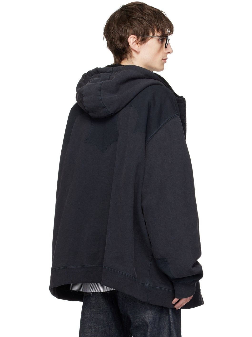 Black Paneled Hoodie - 4