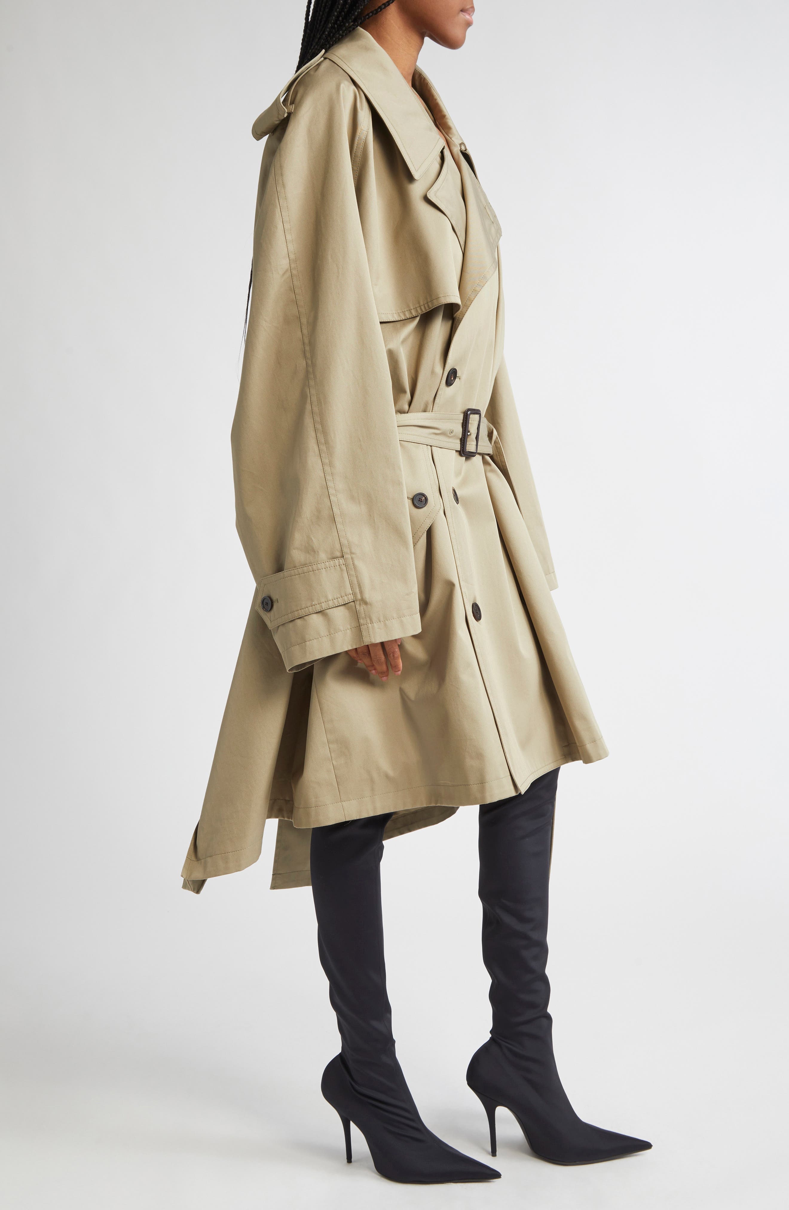 Balenciaga Draped Trench Coat in 9772 Explorer Beige at Nordstrom - 3