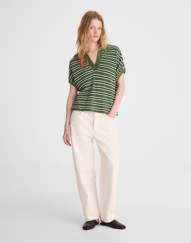 Relaxed V-Neck Polo Shirt in Stripe 3