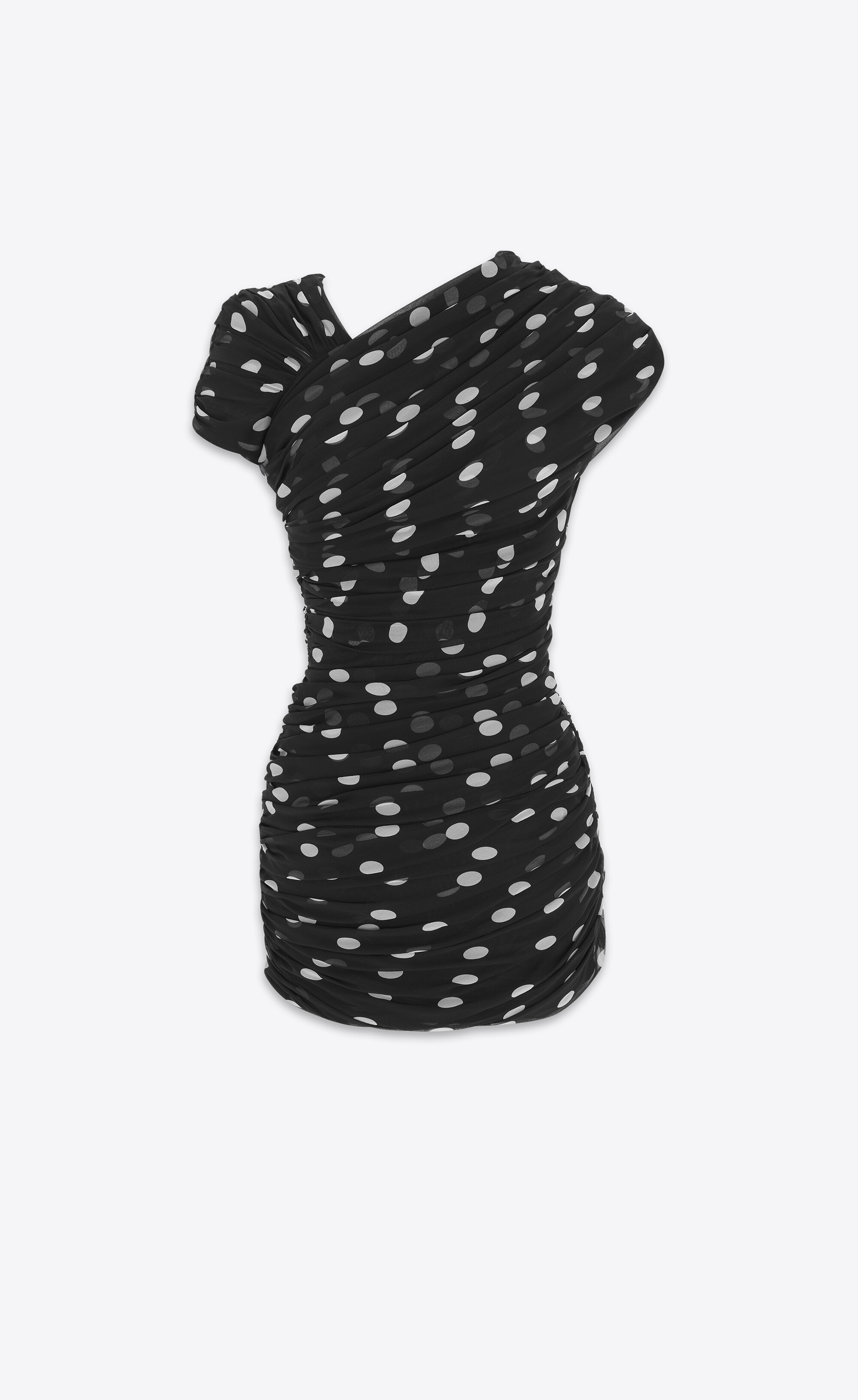 ruched asymmetrical dress in dotted silk muslin - 1