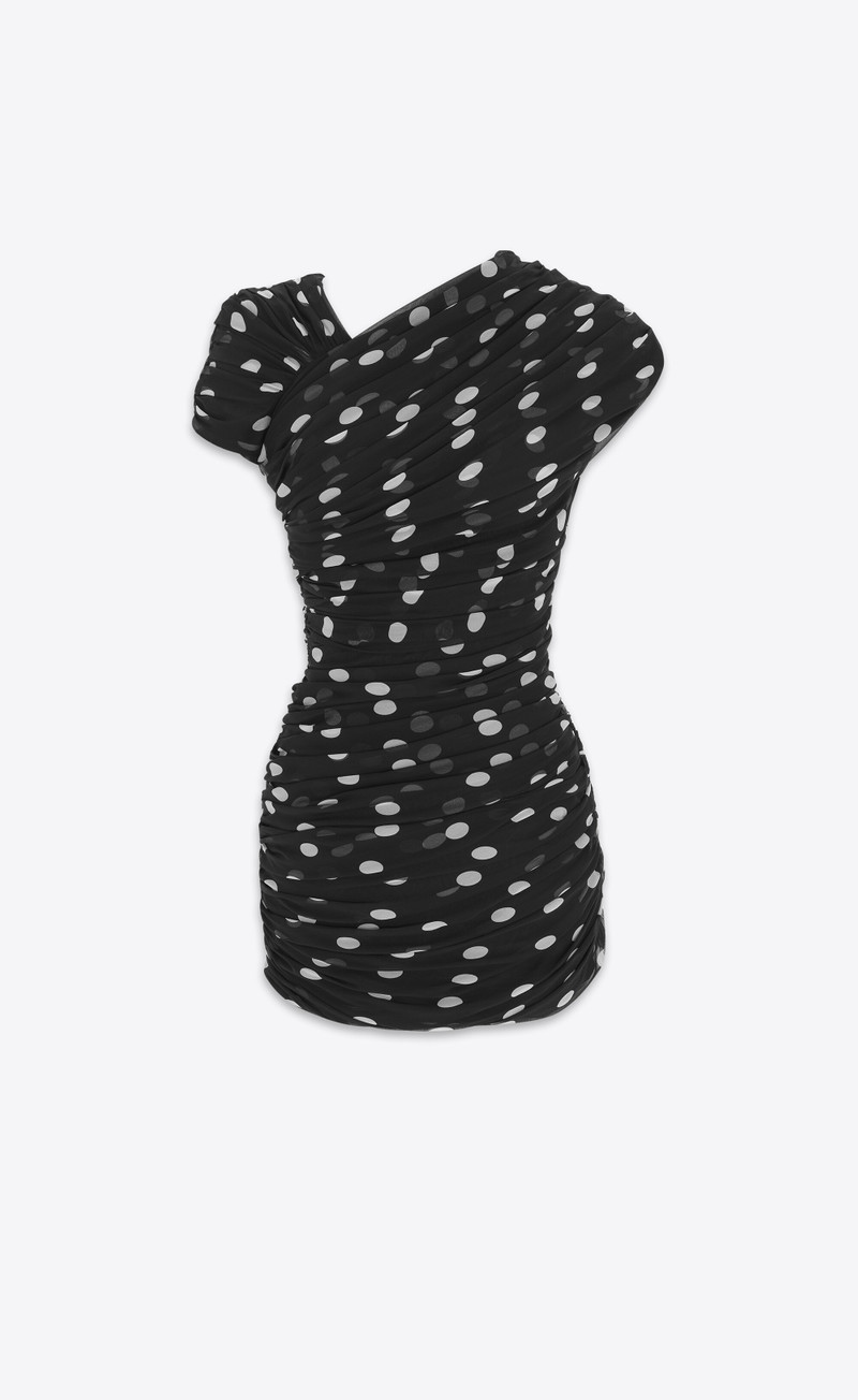 ruched asymmetrical dress in dotted silk muslin 1