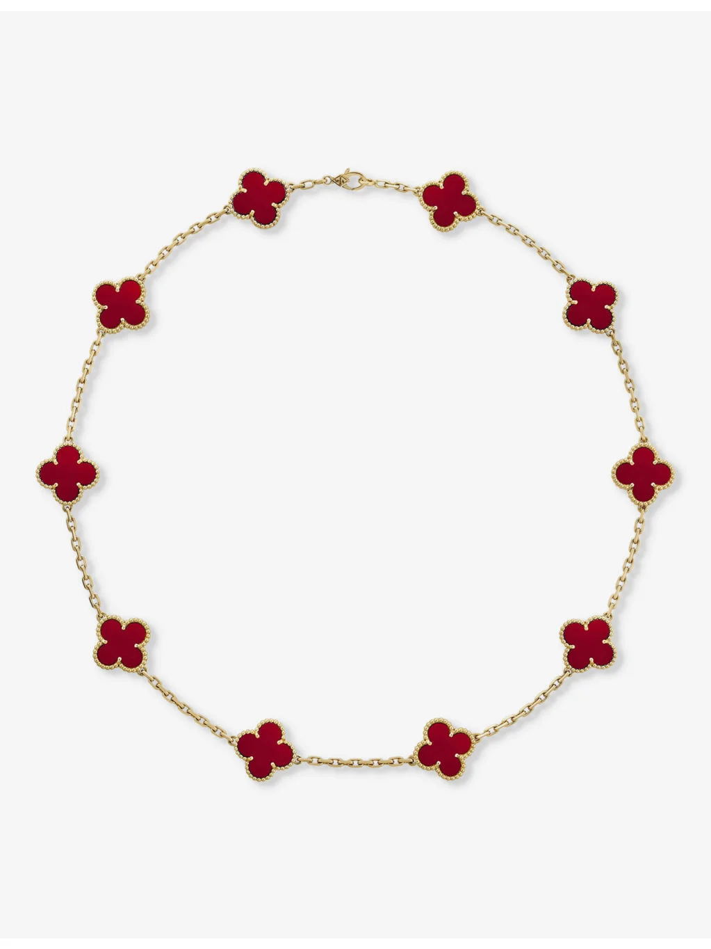 Vintage Alhambra 10-Motif 18ct Yellow-Gold And Carnelian Necklace - 1