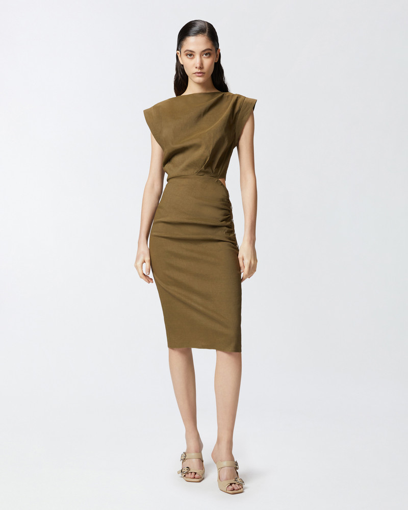 PINKO BUTTONED SLEEVELESS LINEN DRESS outlook