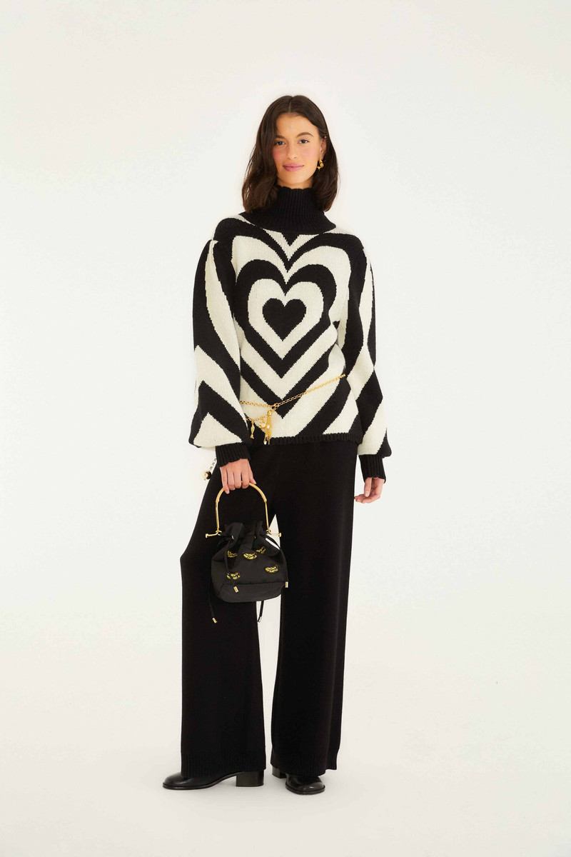 Black And White Heart Gradient Knit Sweater - 1