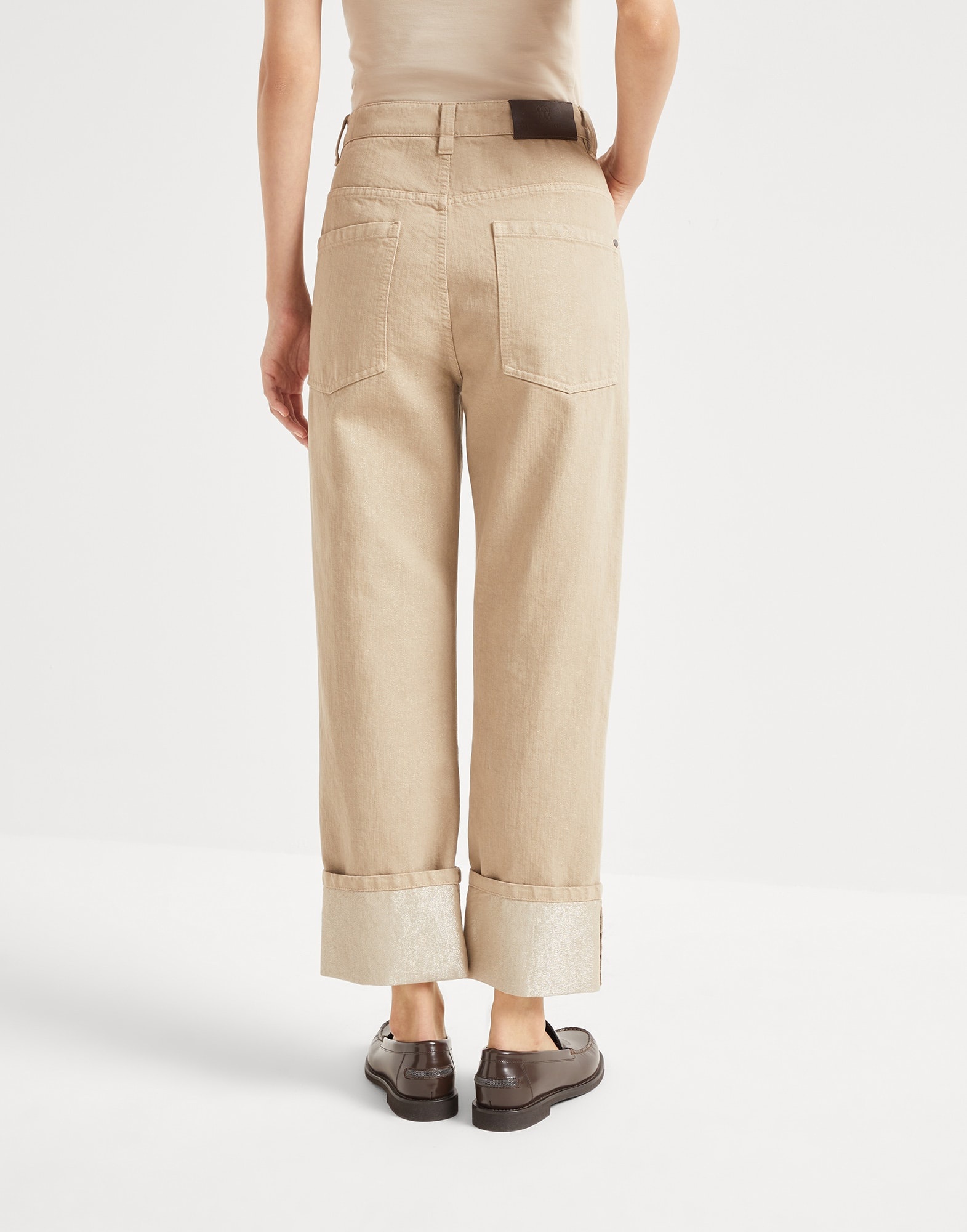 Dyed sparkling denim cropped trousers with monili - 2