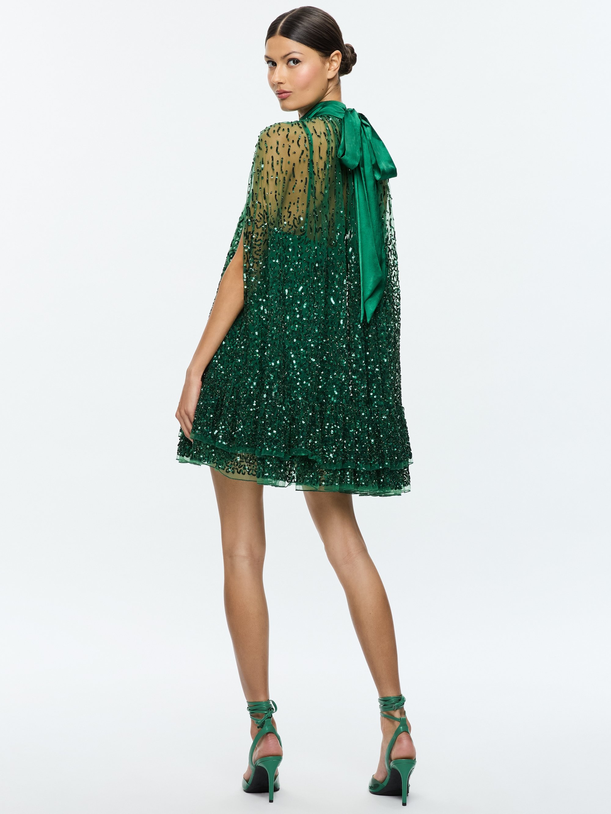 ZENON EMBELLISHED CAPE MINI DRESS - 4