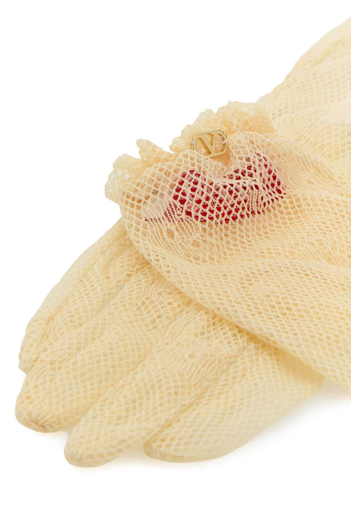 Valentino Garavani Women Cream Mesh Gloves - 2