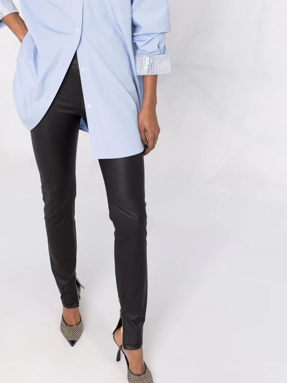 polished-finish zip-detail trousers - 5