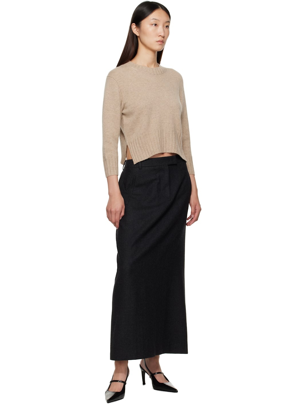 Beige Mora LDS Cropped Cashmere Sweater - 4