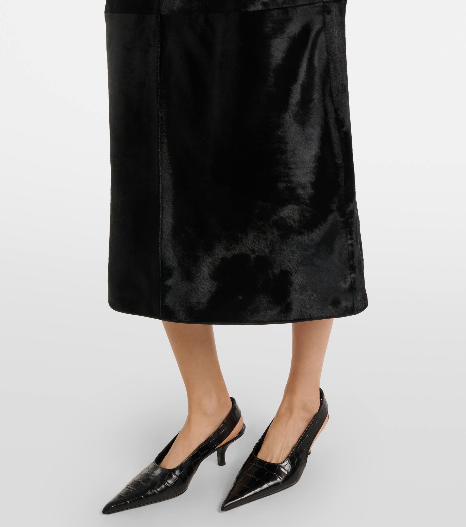 Paneled calf hair midi skirt - 5