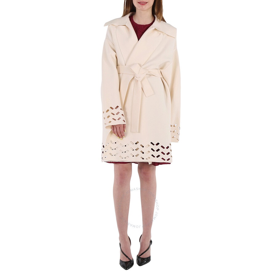 Alaia Ladies Ivory Openwork Pea Coat - 1