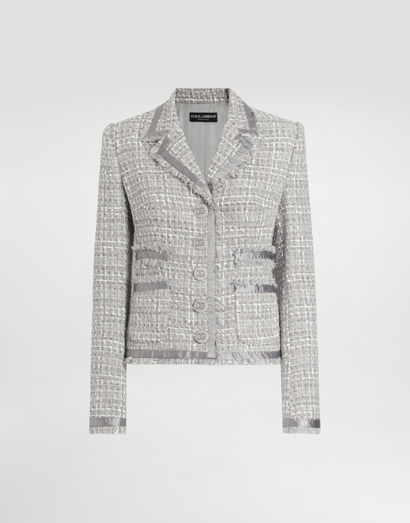 Short single-breasted lamé bouclé jacket 1