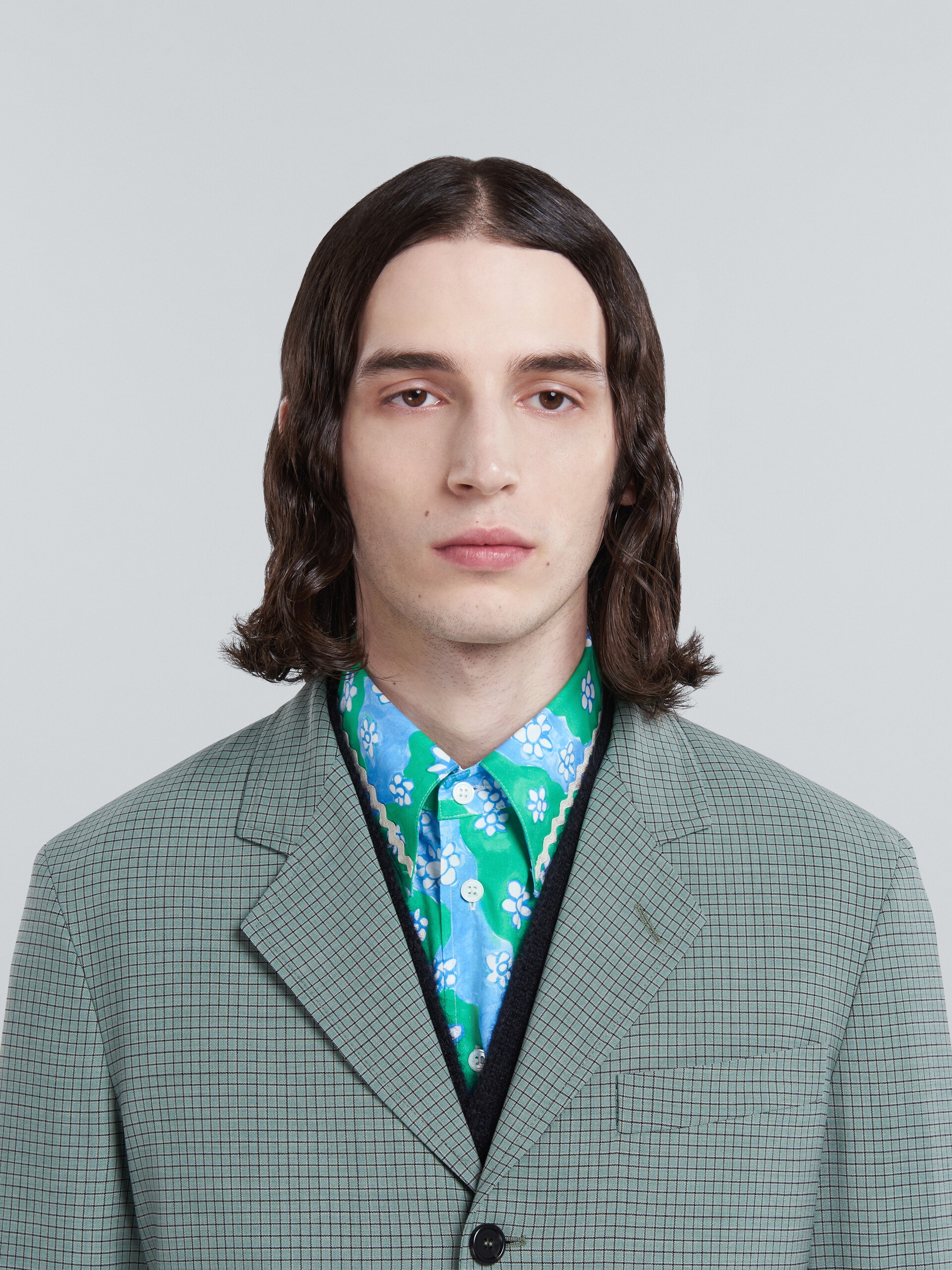 BLAZER IN TROPICAL WOOL WITH GREEN CHECKS - 4