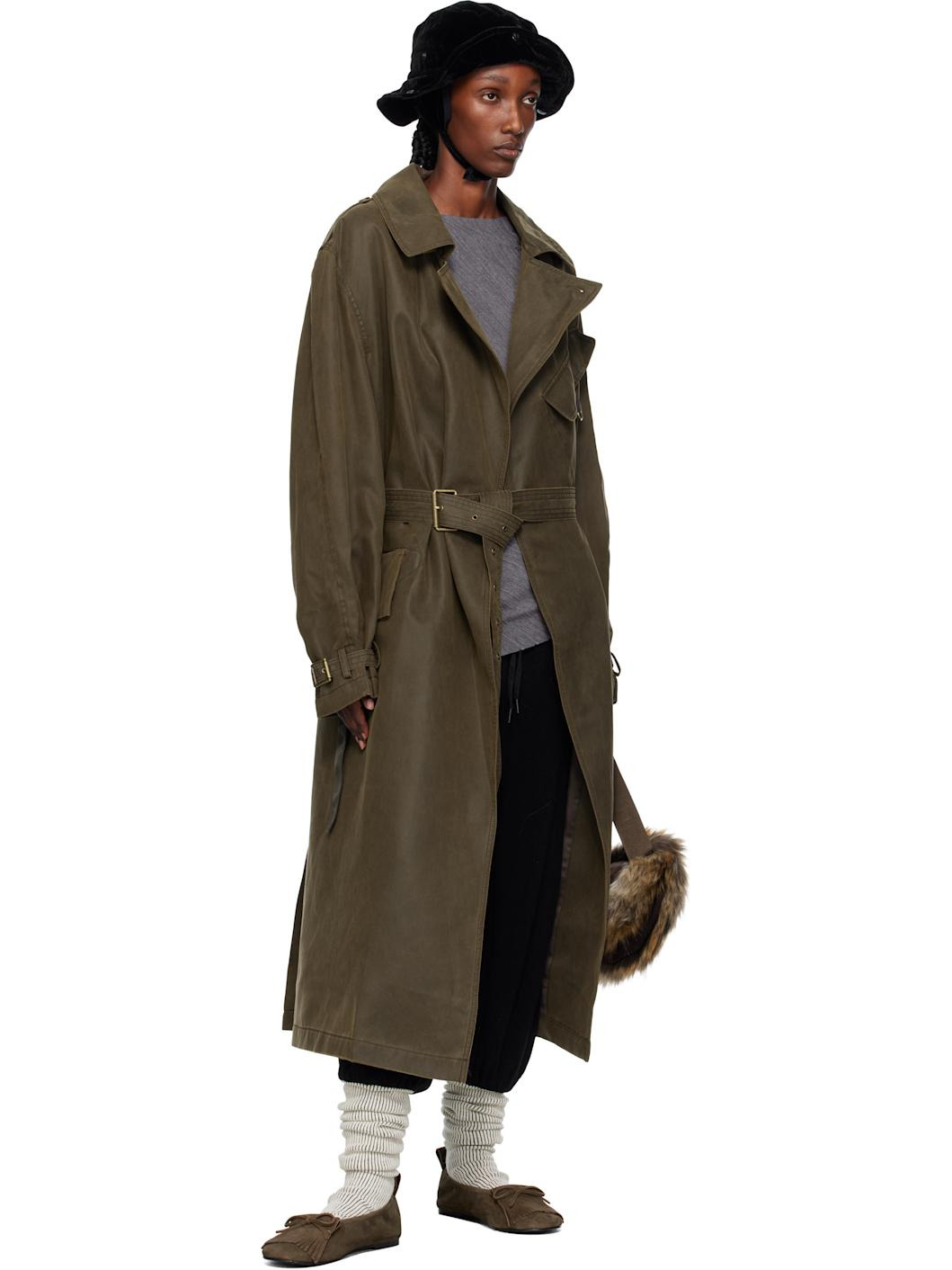 Khaki Motorcycle Maxi Trench Coat - 5