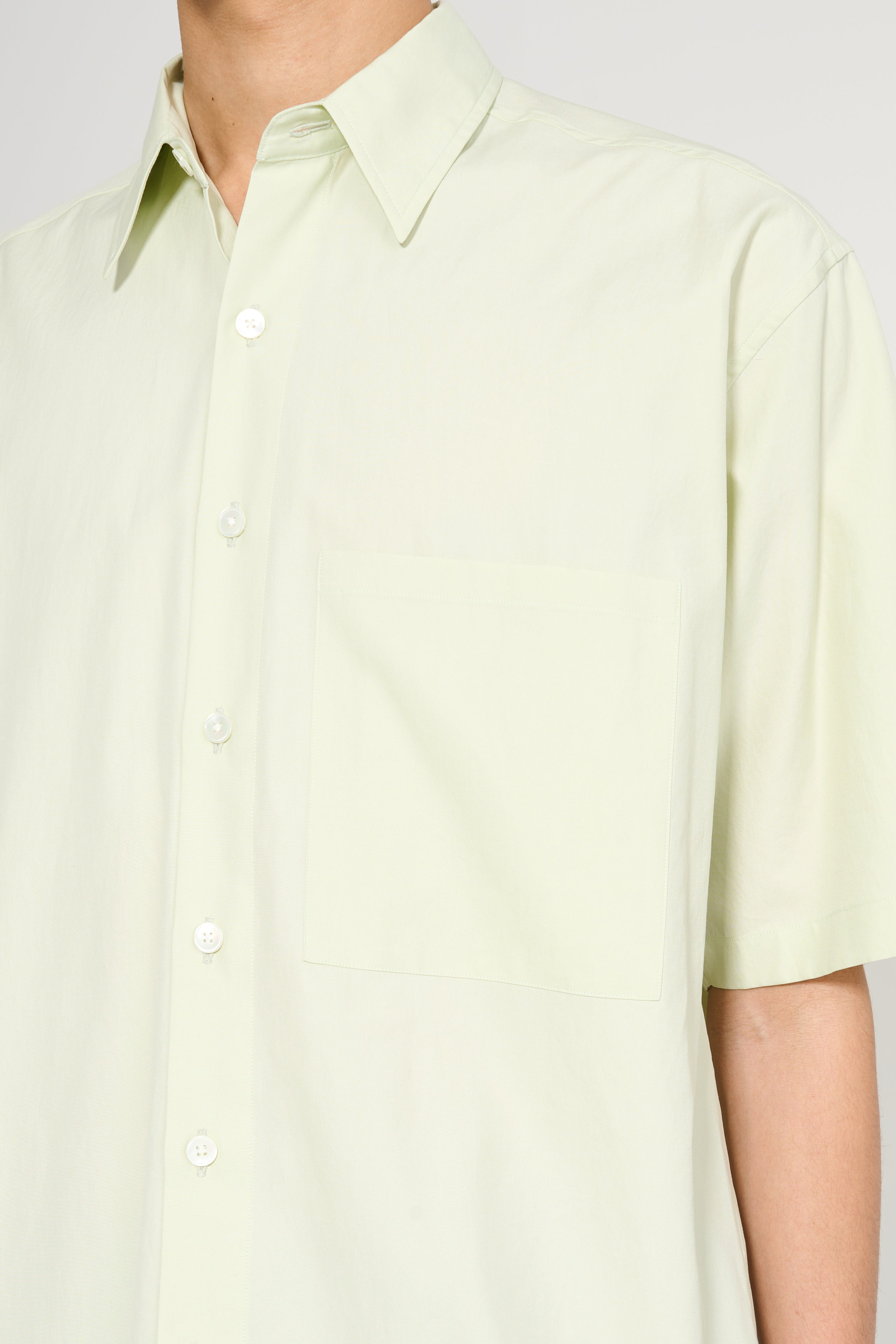 AURALEE WASHED FINX TWILL BIG HALF SLEEVED SHIRT LIGHT GREEN - 6