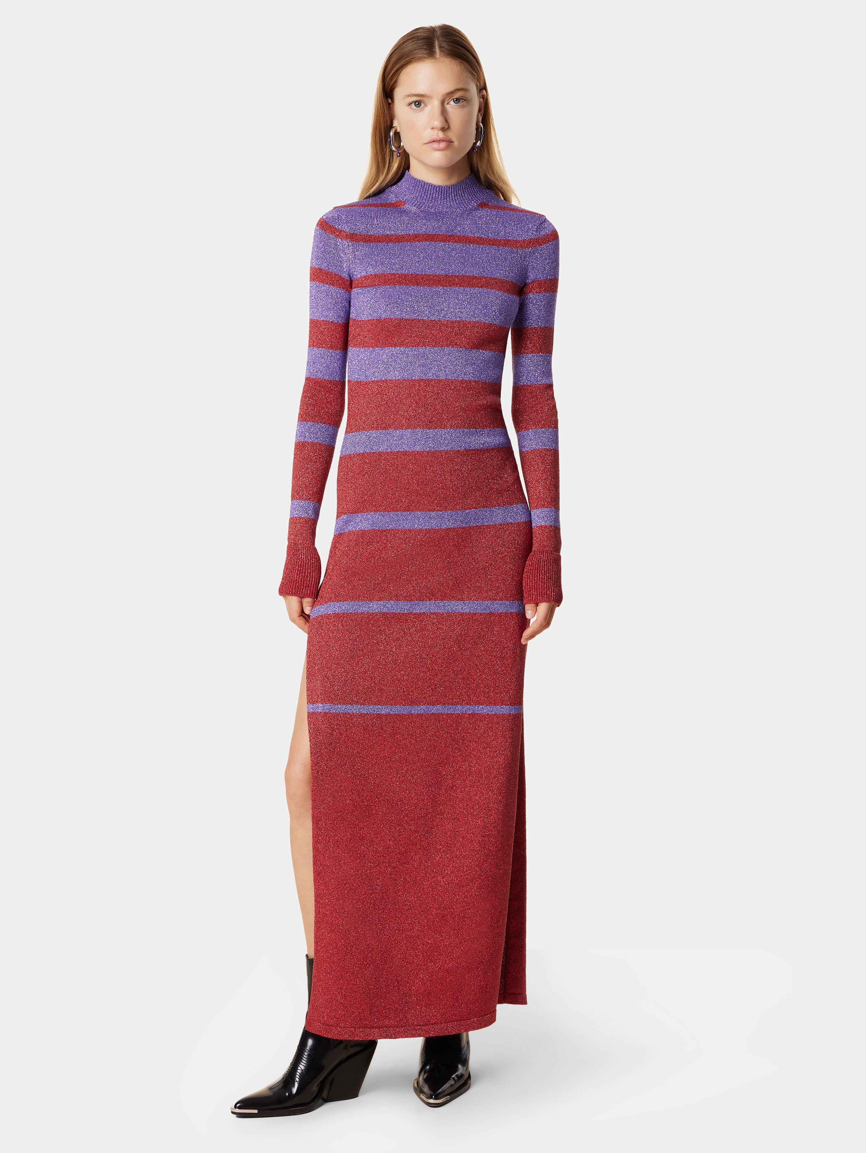 RED AND VIOLET LONG-SLEEVED DRESS - 2