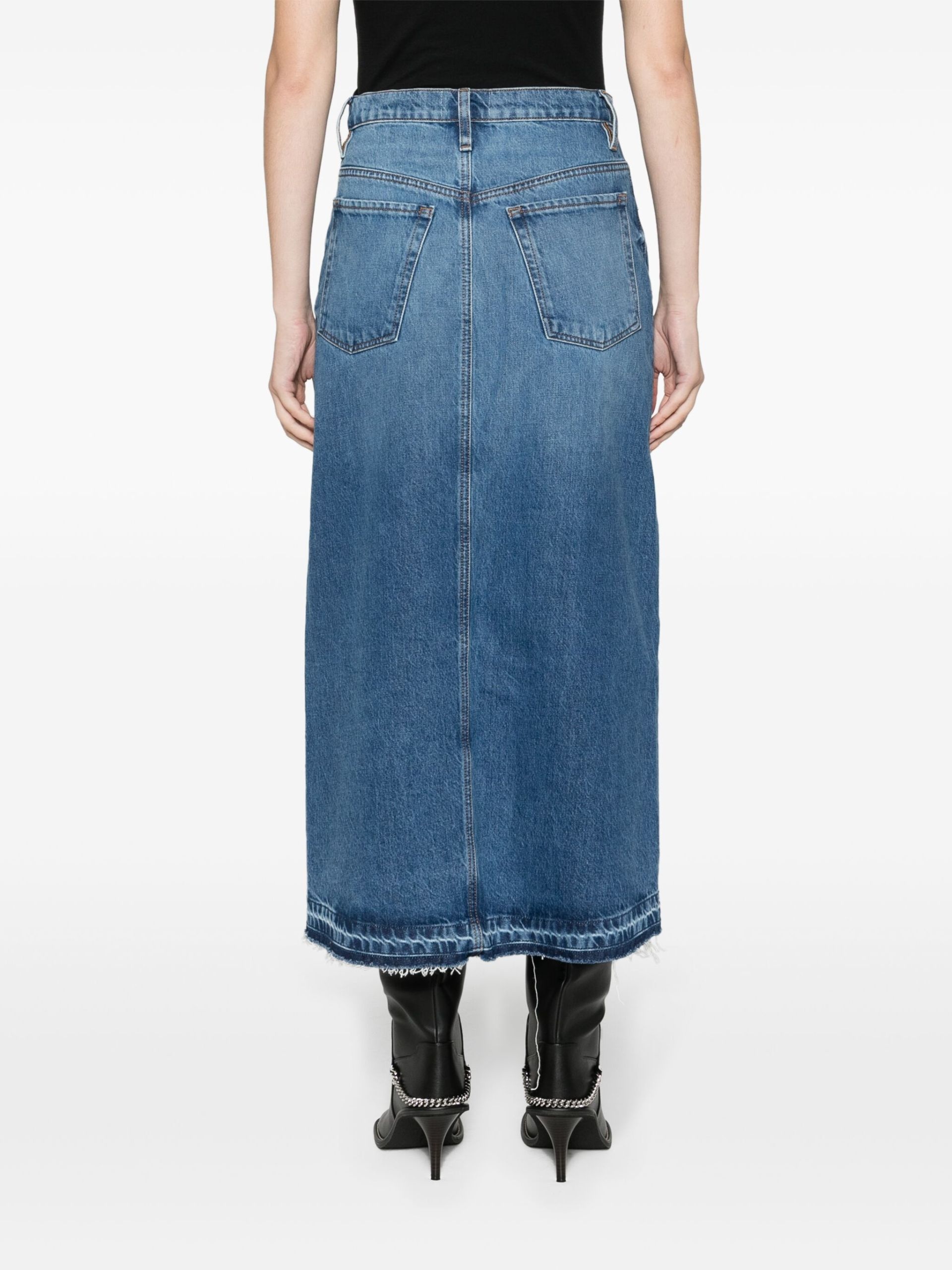 Blue Washed-Denim Midi Skirt - 4