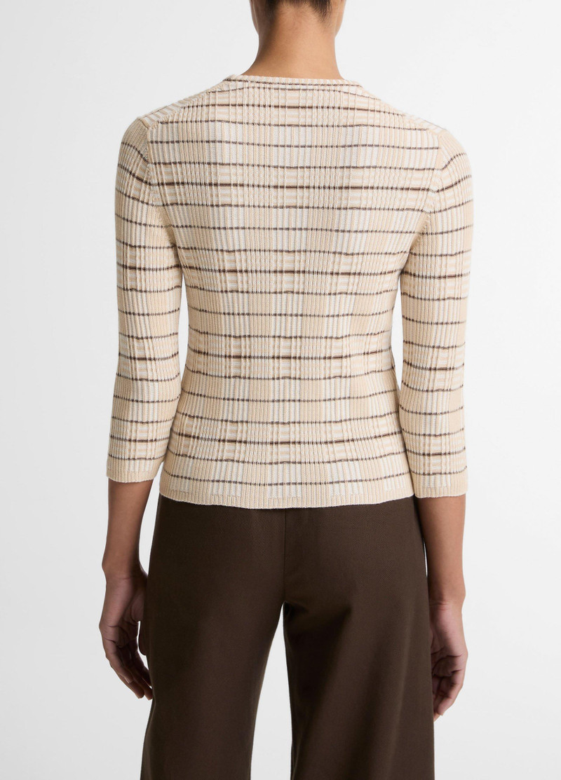 Vince Plaid Wool-Cashmere Elbow-Sleeve Sweater outlook