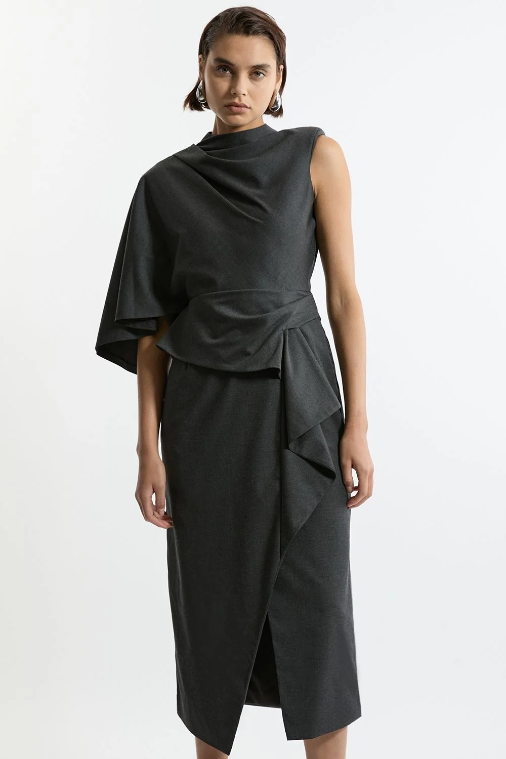 Tall Tailored Draped Asymmetric Maxi Dress - 1