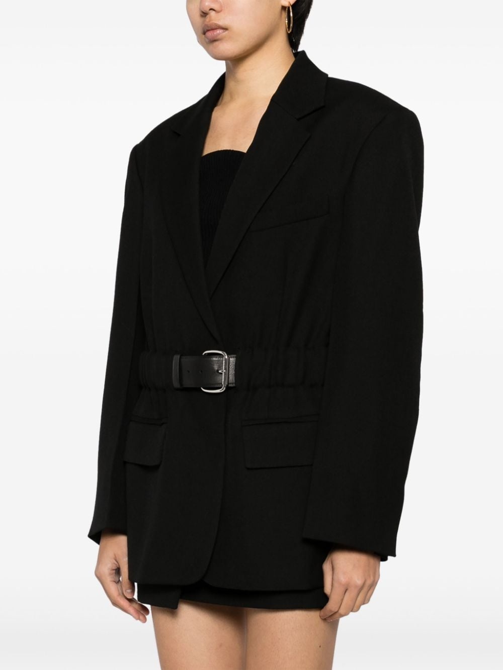 belted wool-canvas blazer - 3