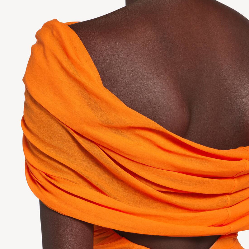 Women's Gathered Open Back Dress in Orange 6