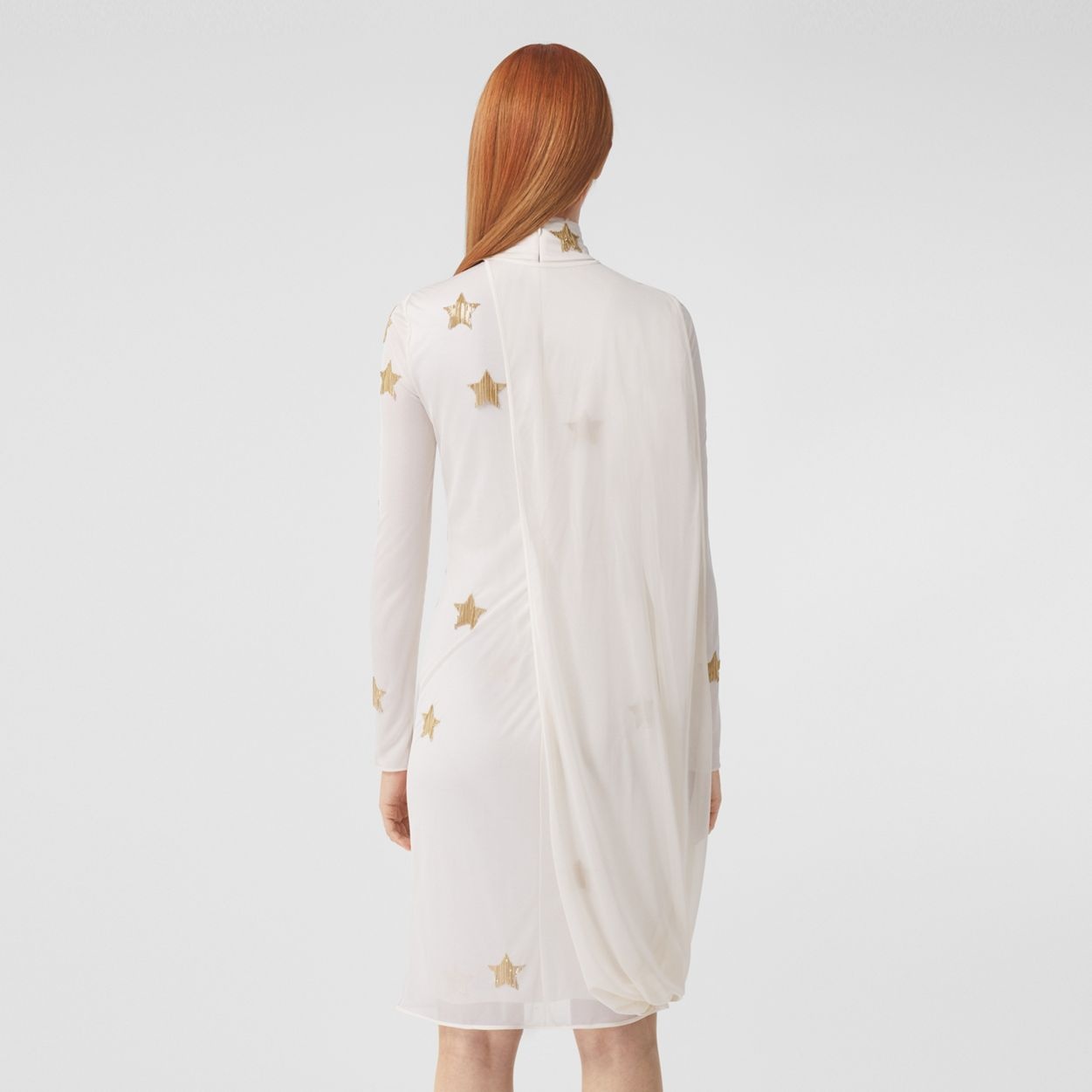 Long-sleeve Star Motif Gathered Silk Viscose Dress - 3