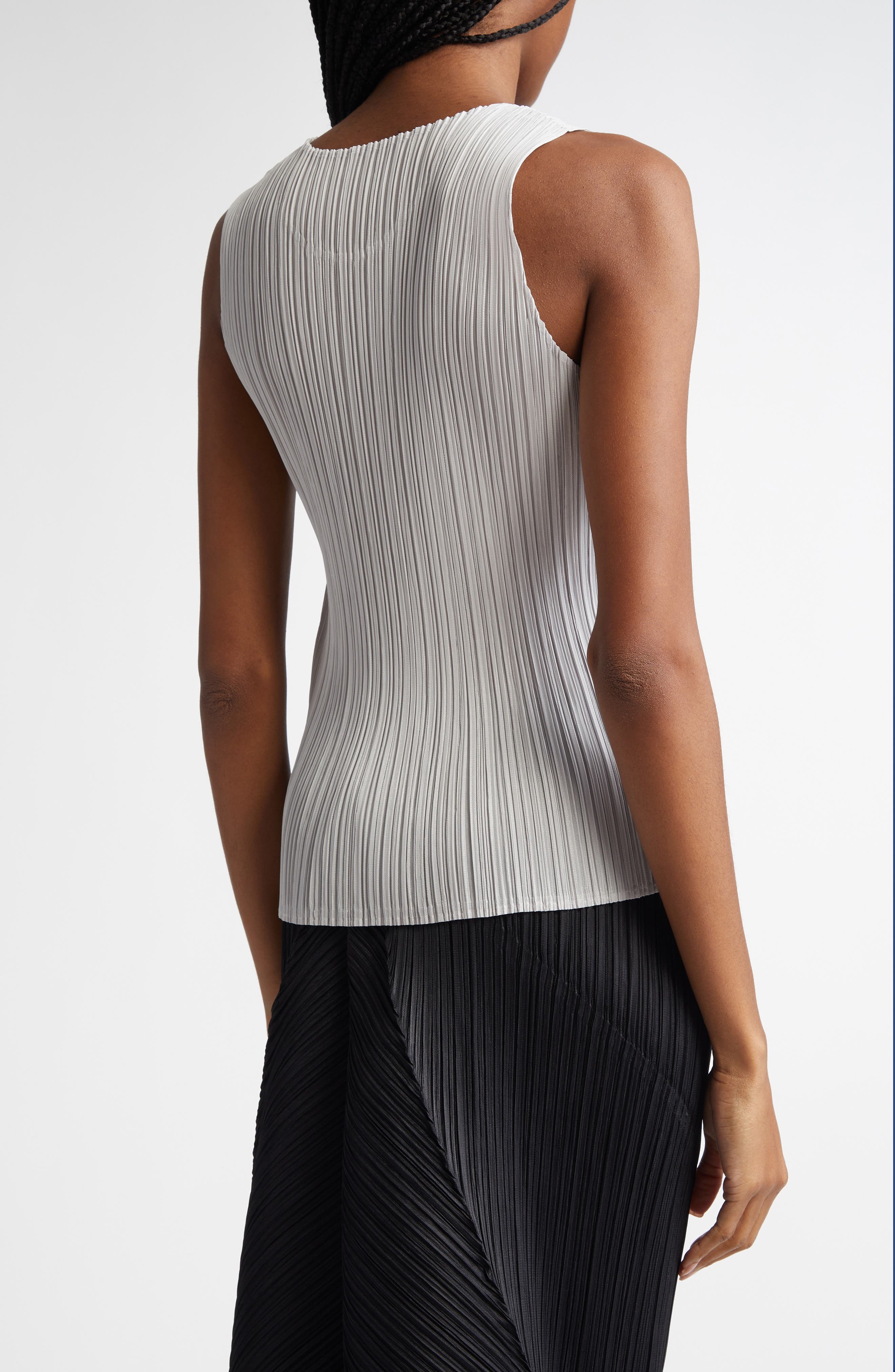 Pleats Please Issey Miyake Basics Pleated Sleeveless Top in Light Gray at Nordstrom - 2
