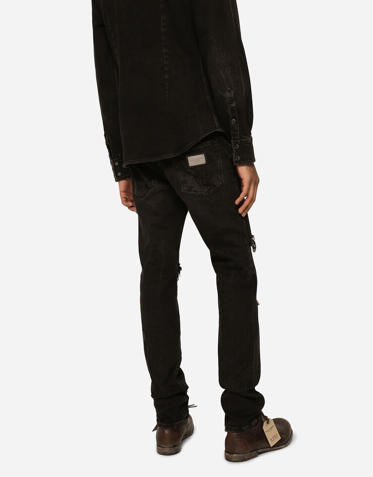 Skinny stretch denim jeans with rips - 4