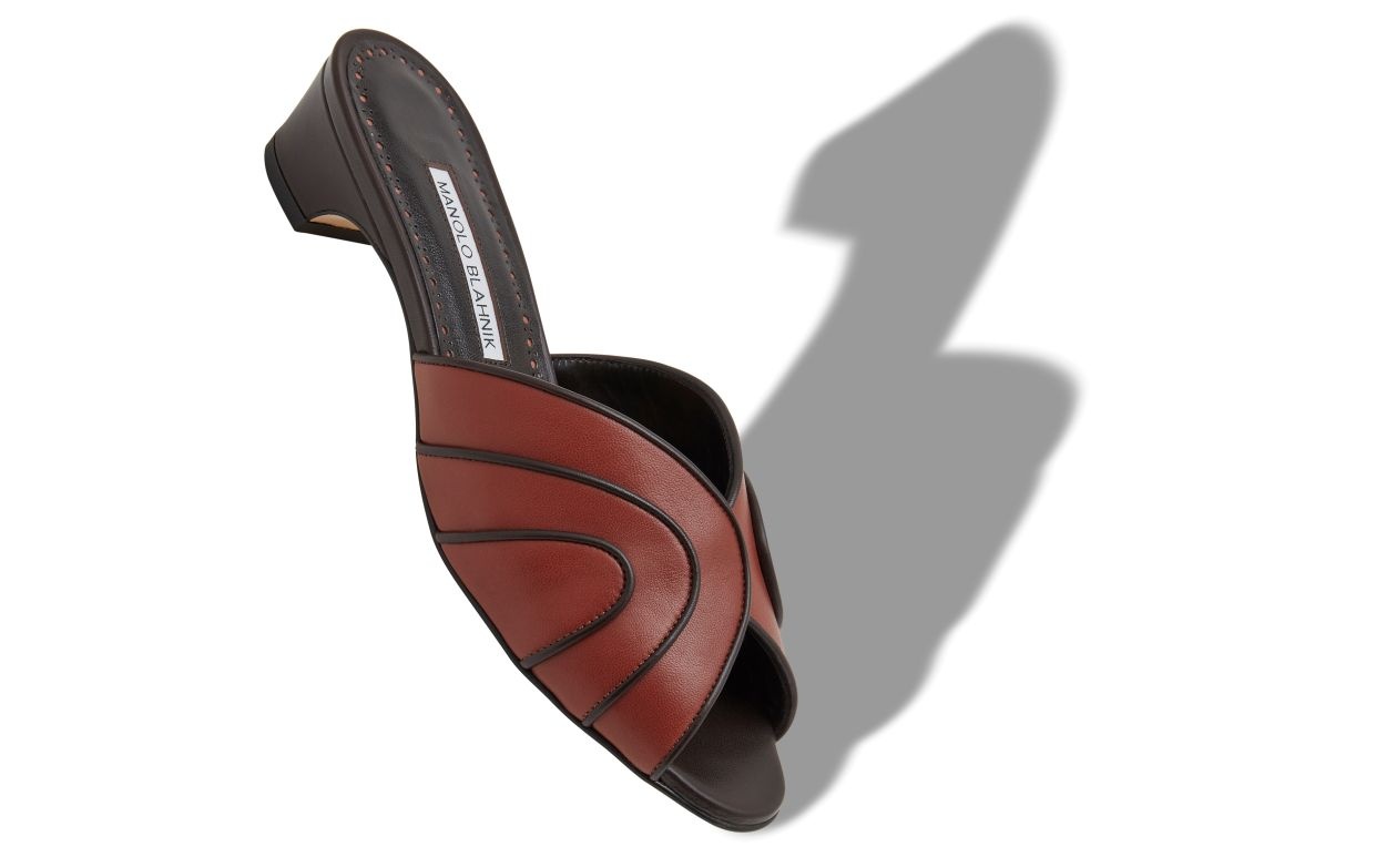Brown Nappa Leather Open Toe Mules - 2