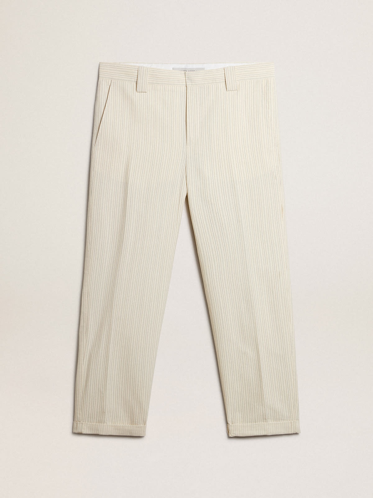 Men's cream-colored pants in striped cotton - 1