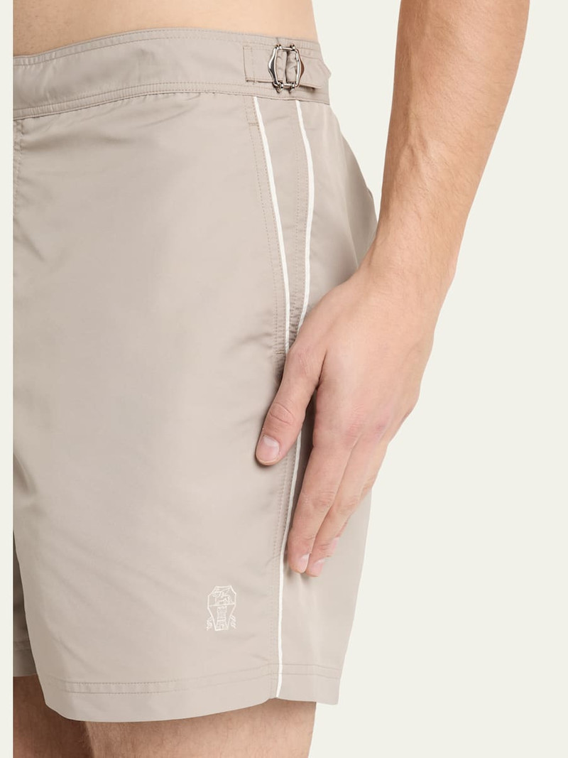 Men's Tabbed-Waistband Nylon Swim Shorts with Piping 4