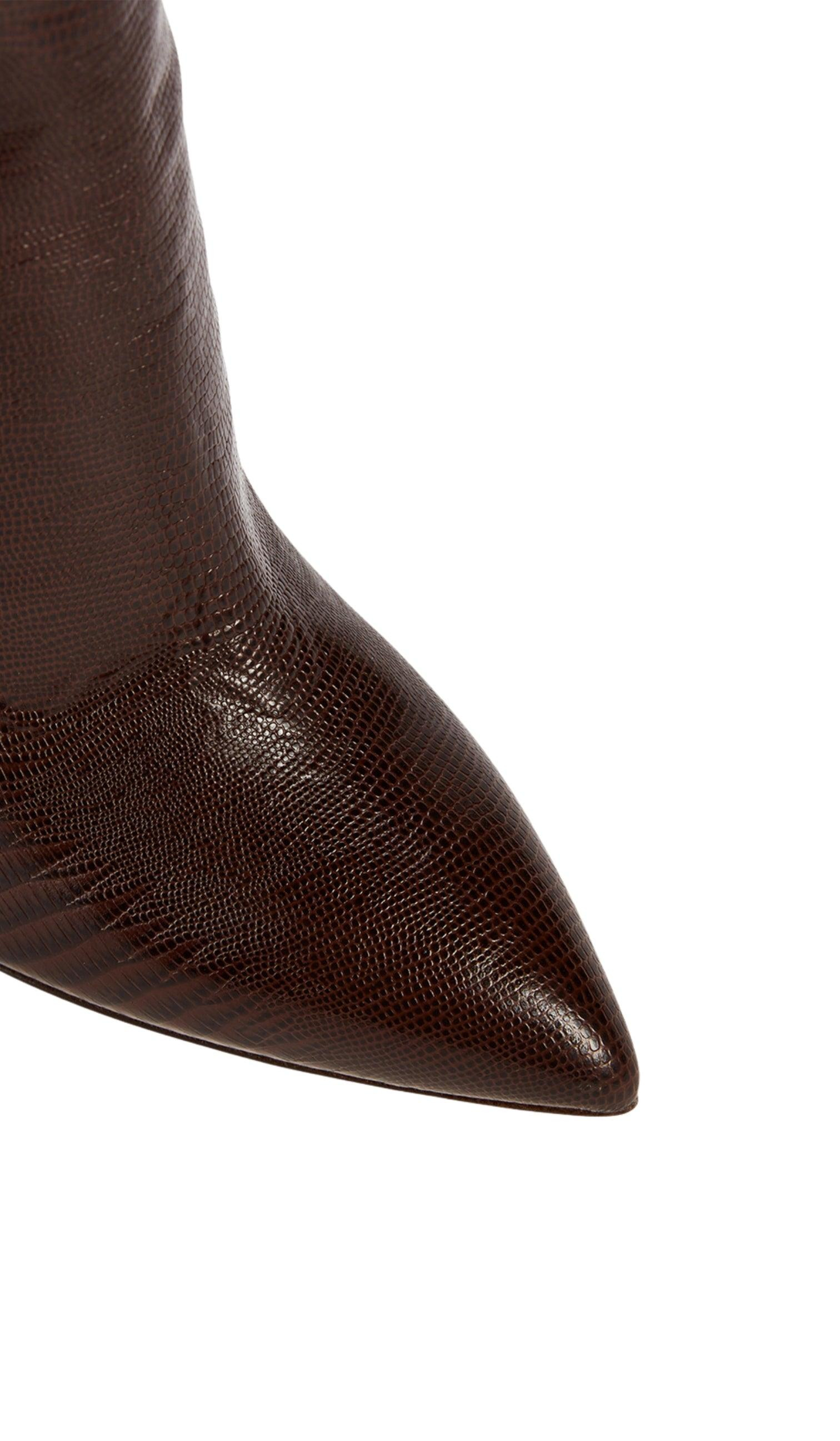 Crocodile-effect Leather Knee-High Boots - 5