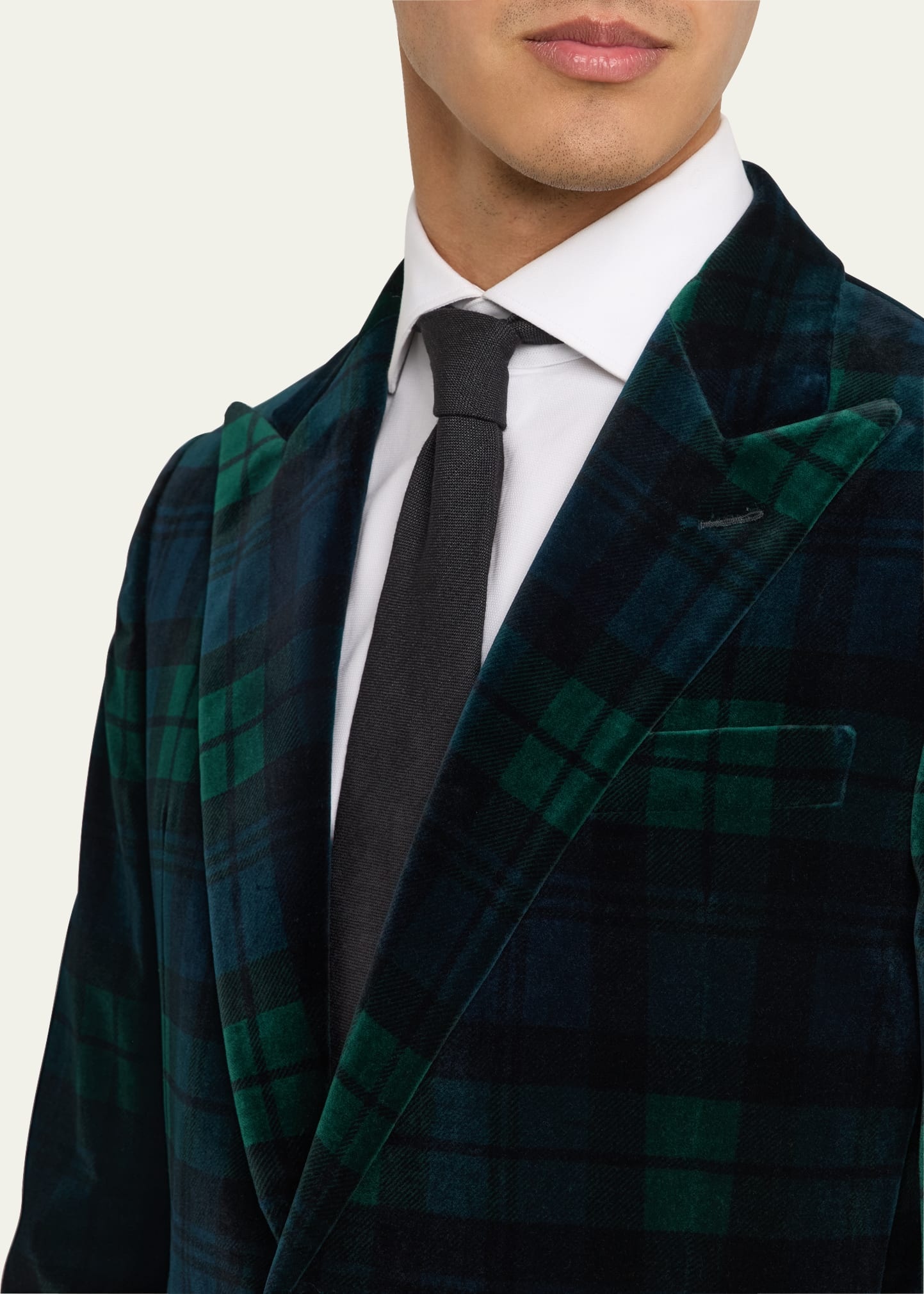 Men's Kent Hand-Tailored Plaid Velvet Sport Coat - 7