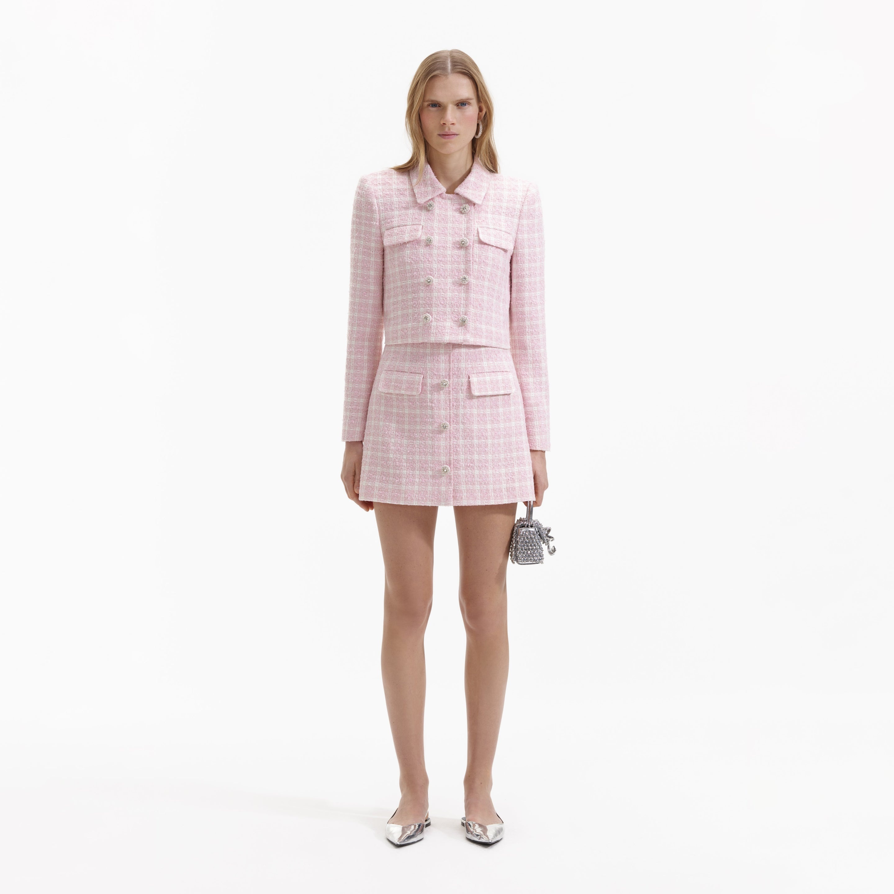 Pink Boucle Button Mini Skirt - 3