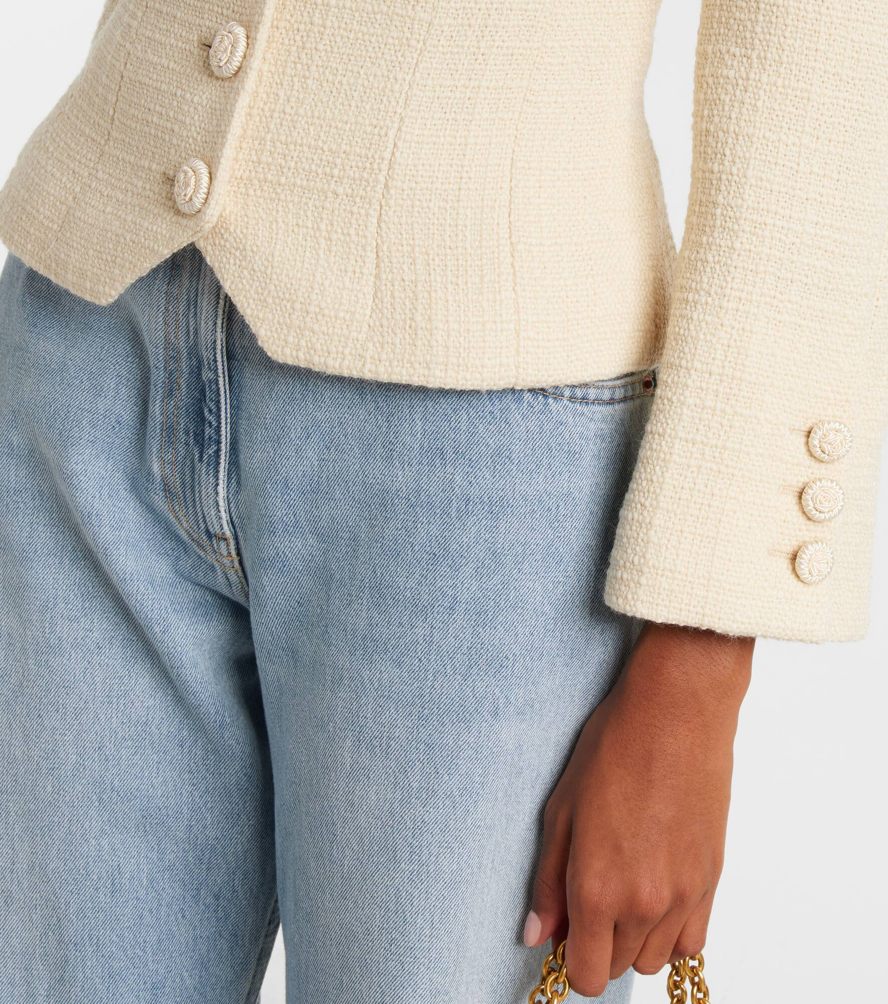Bow-detail cropped wool-blend tweed jacket - 5