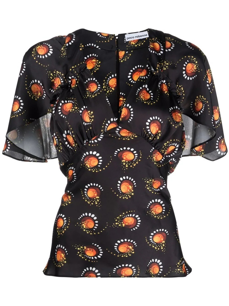 motif-print V-neck top 1
