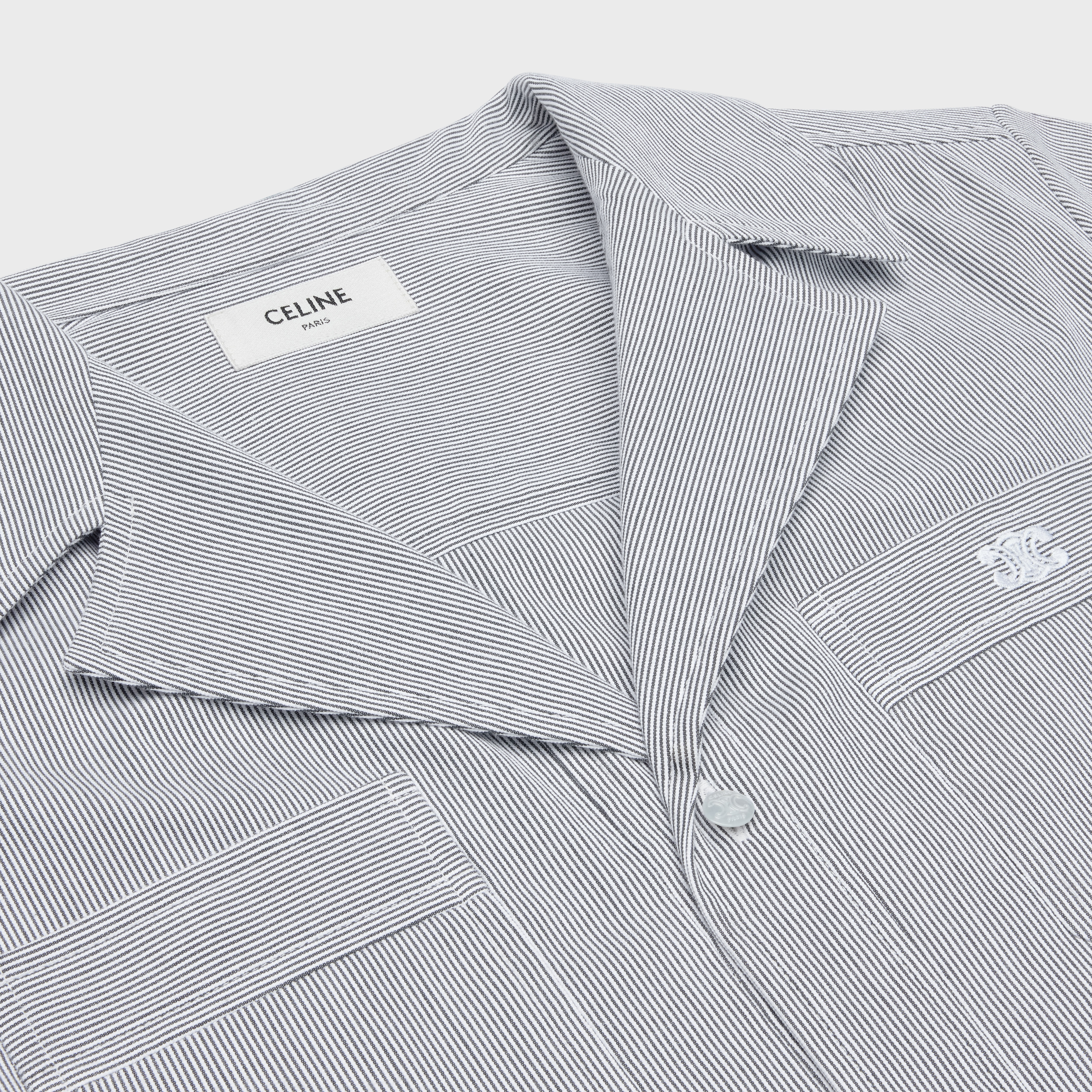 BLOUSE WITH OPEN COLLAR IN SEERSUCKER COTTON - 3