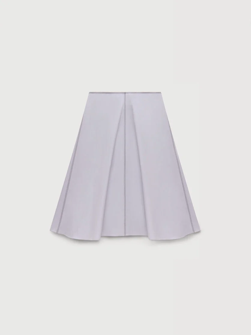 GREY POPLIN MIDI SKIRT WITH CONTRAST STITCHING - 1